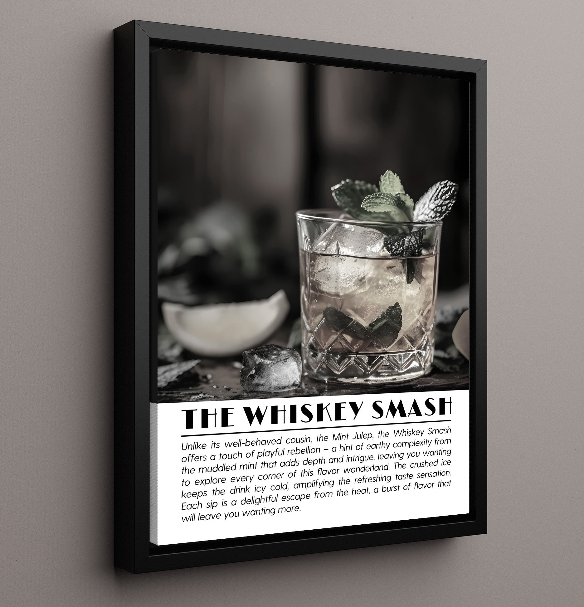 Whiskey Smash Mint Refreshment Drinks Defined Poster - 16x20 Framed Canvas