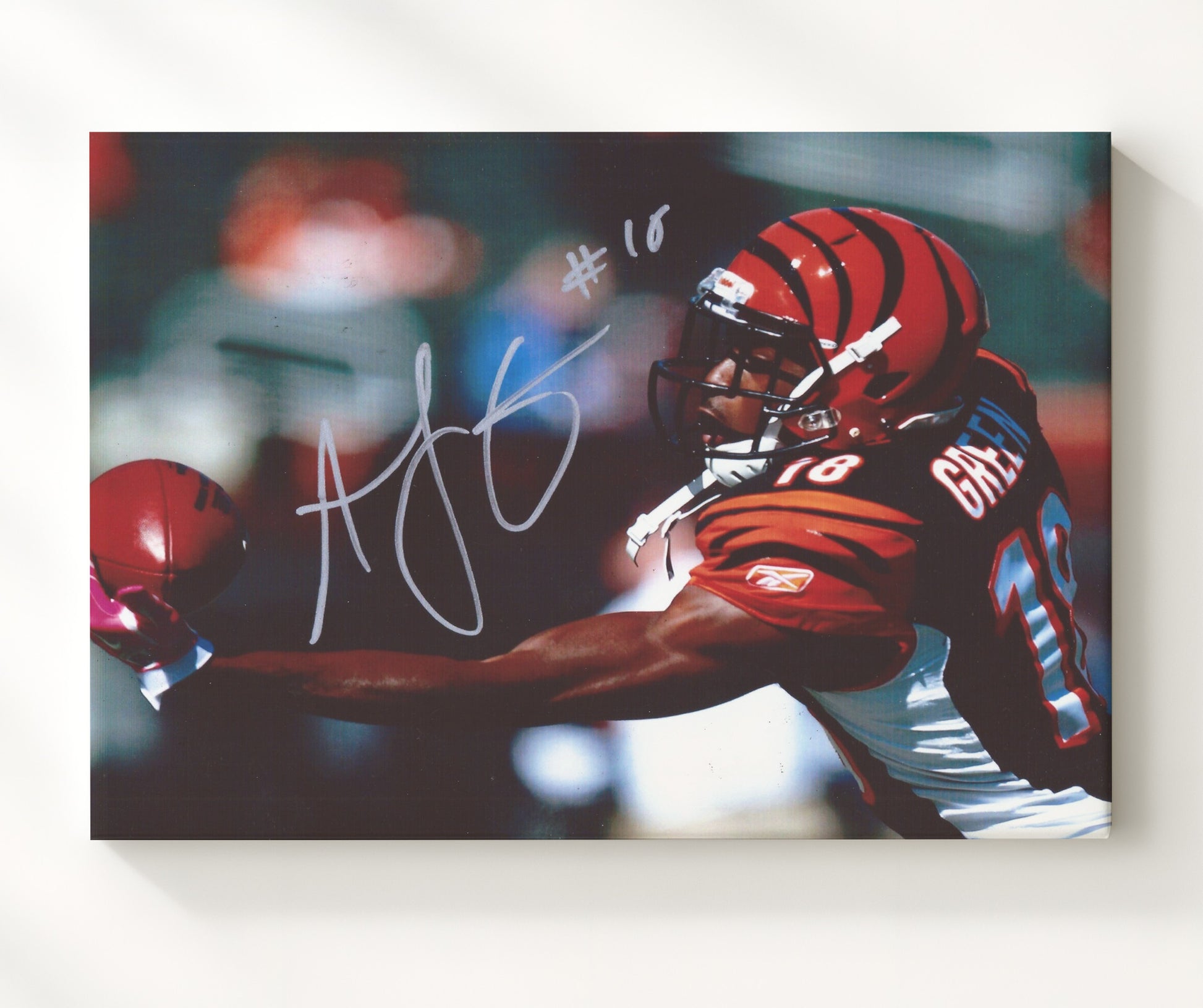 AJ Green Cincinnati One Hand Catch Football Wall Art 16x20 Canvas Wall Art wall art print - Football decor