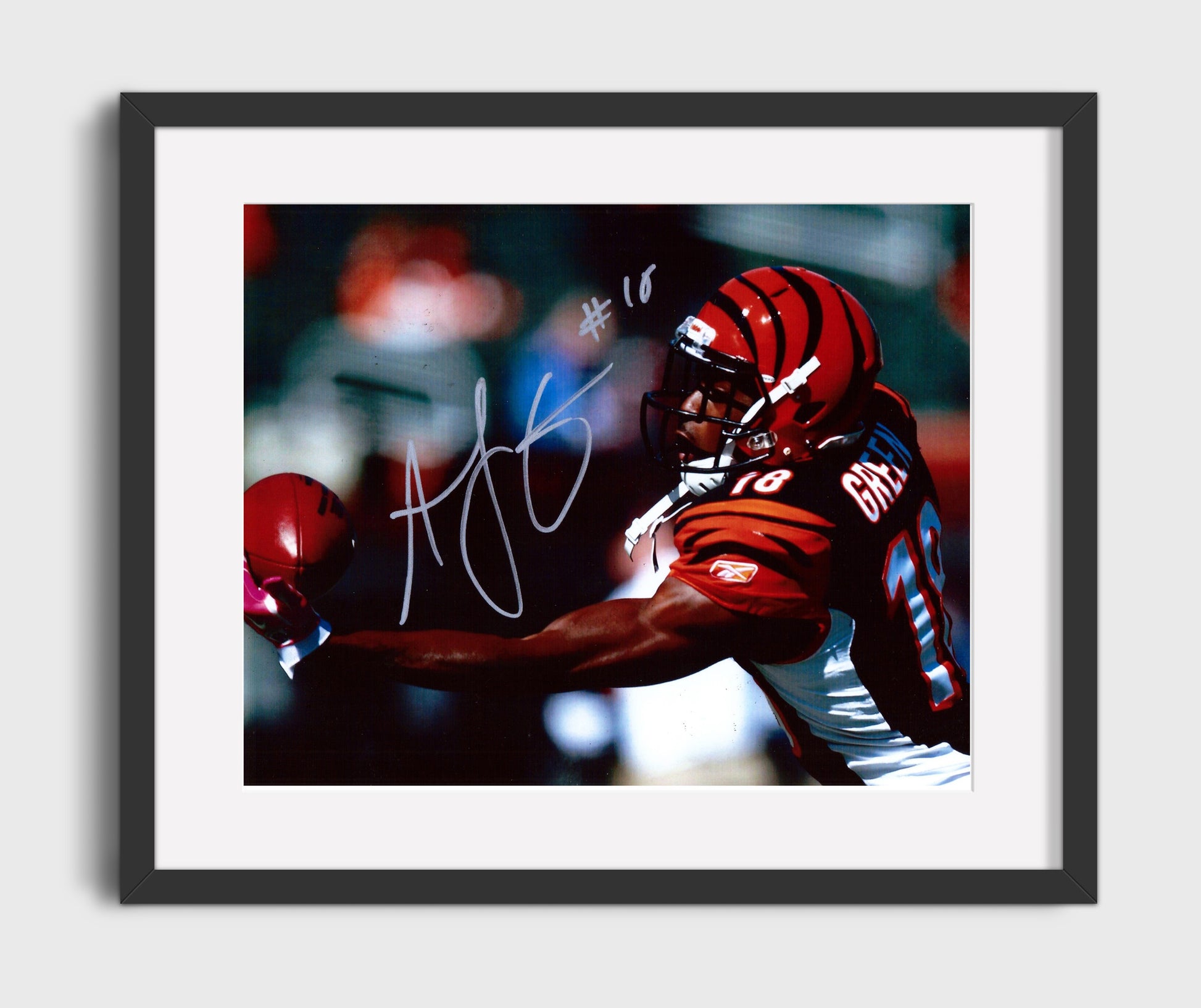 AJ Green Cincinnati One Hand Catch Football Wall Art 16x20 Gallery Framed Artwork wall art print - Football decor