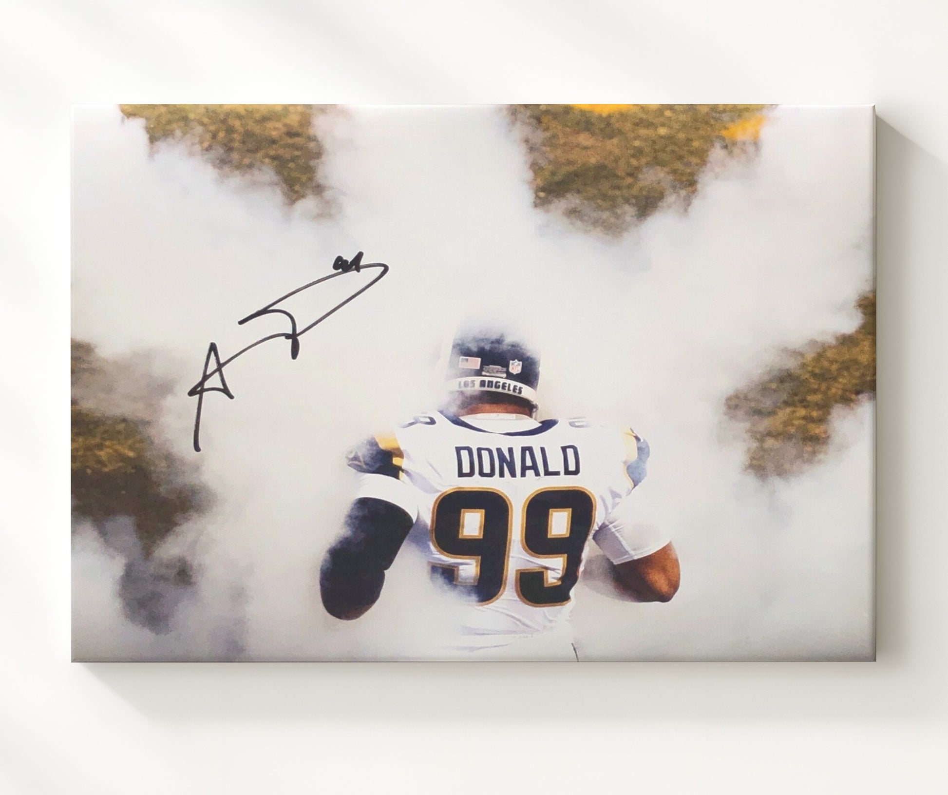 Aaron Donald - Los Angeles Football Entrance Through Smoke Vintage Football Wall Art - 20x24 Canvas football decor