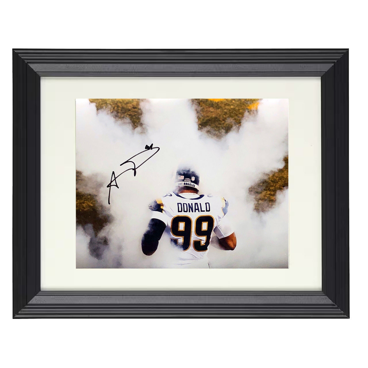 Aaron Donald – Los Angeles Entrance Through Smoke – 8x10 black beveled framed football wall art