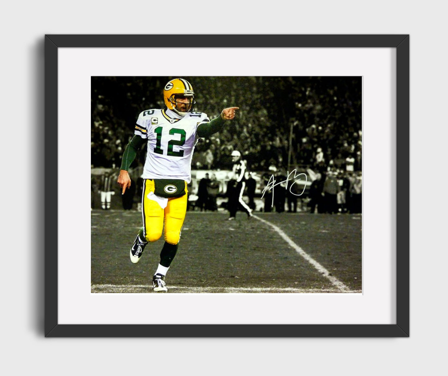Aaron Rodgers - Green Bay Football Quarterback Pointing Spotlight Football Wall Art - football wall art print