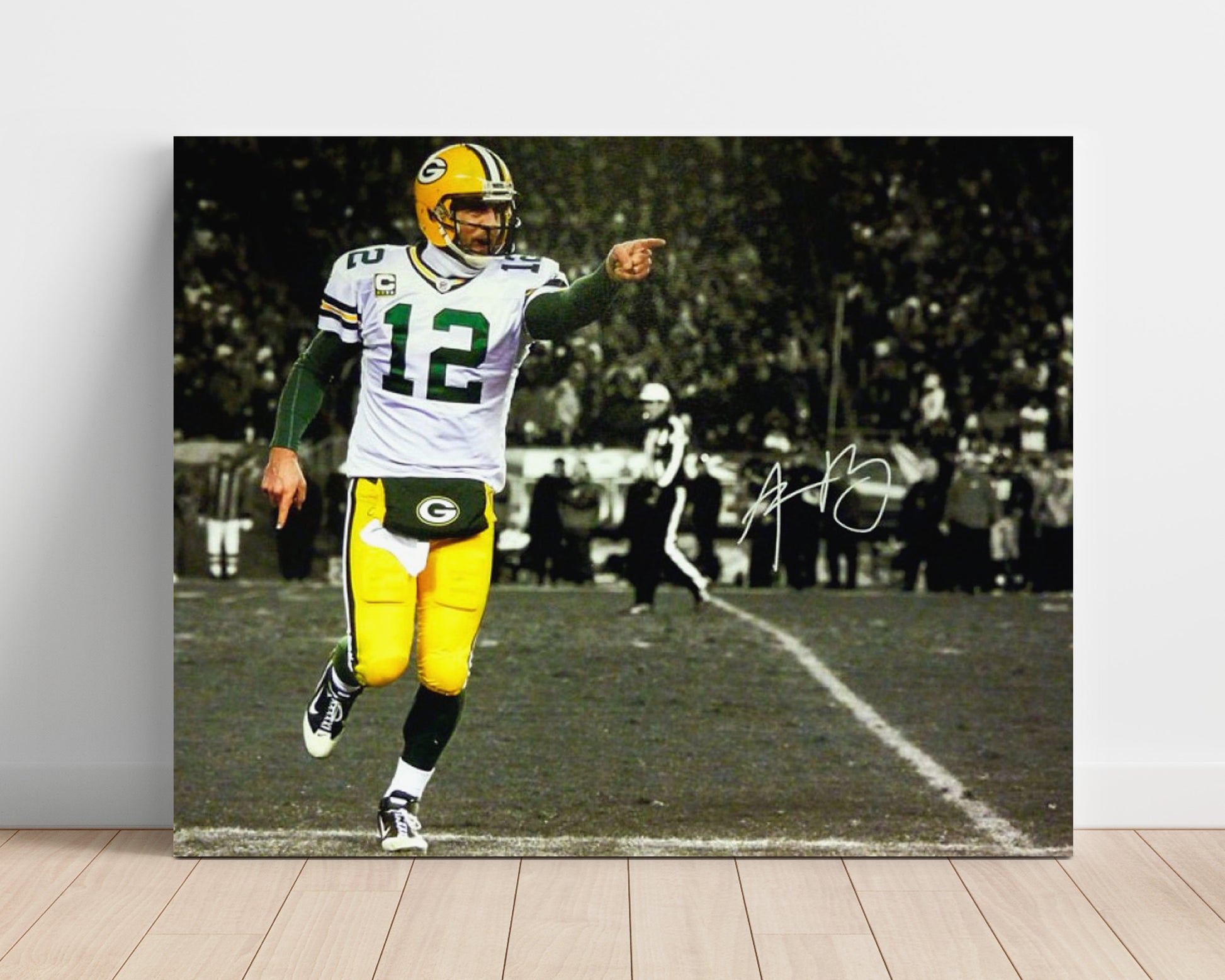 Aaron Rodgers - Green Bay Football Quarterback Pointing Spotlight Vintage Football Wall Art - 16x20 Unframed Print football decor