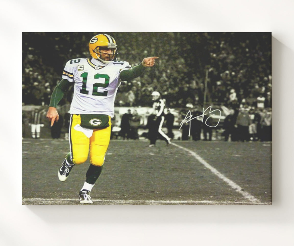 Aaron Rodgers - Green Bay Football Quarterback Pointing 8x10 Canvas vintage football wall art