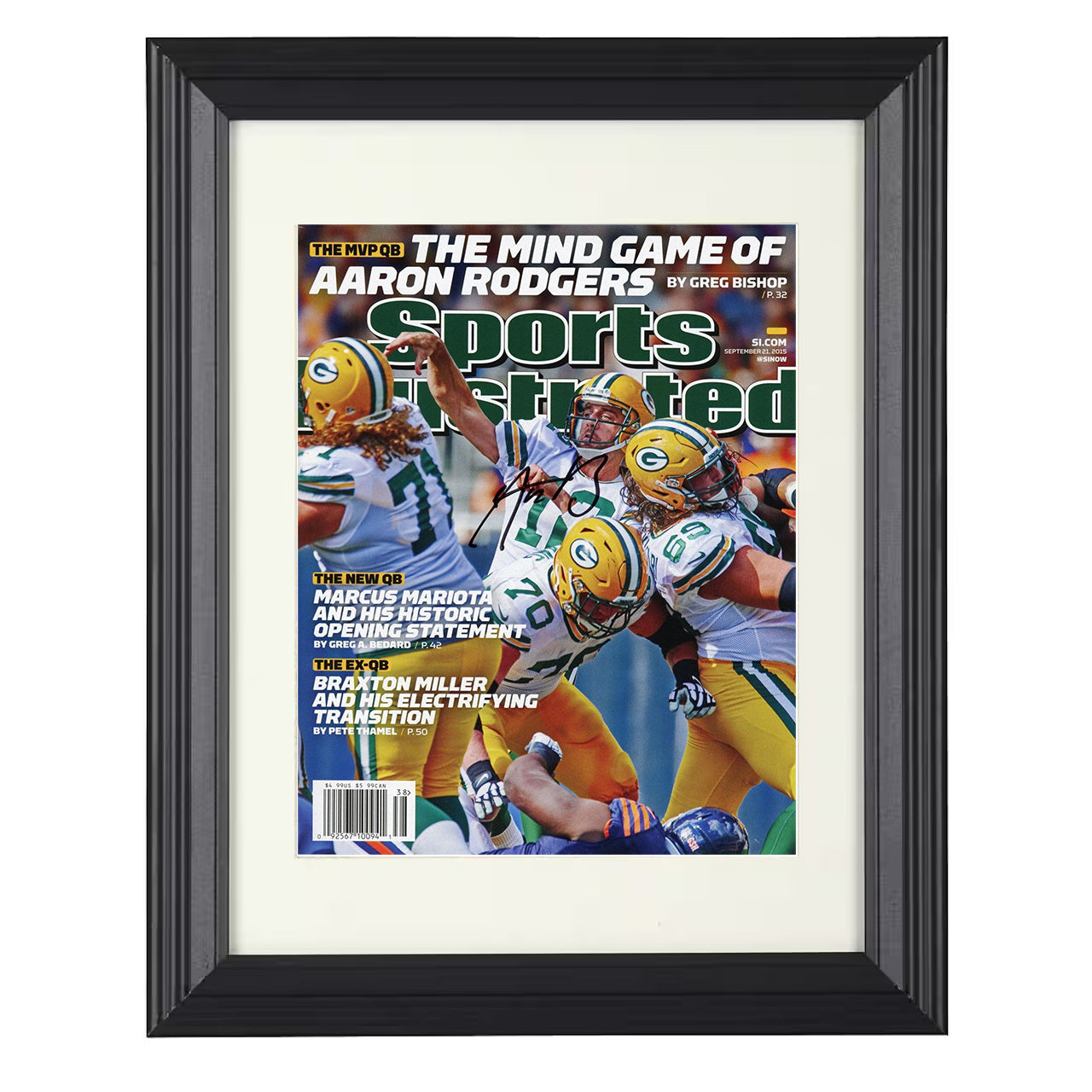 Aaron Rodgers – Green Bay Aaron Rodgers Feature 2015 SI – 8x10 black beveled framed football wall art