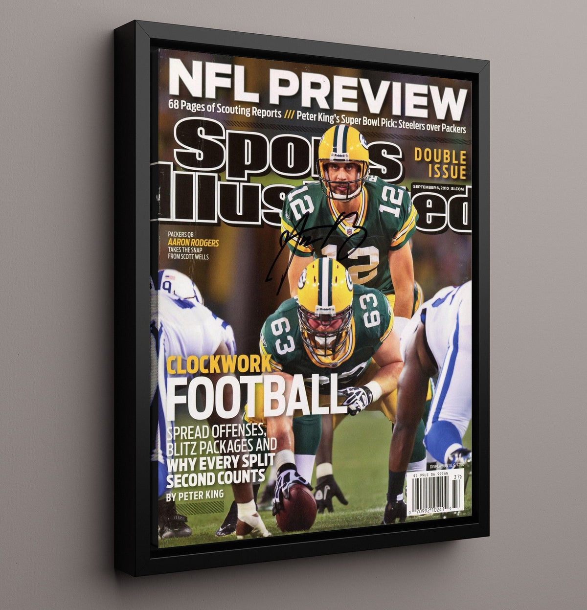 Aaron Rodgers - Green Bay Football NFL Preview Snap Under Center 2010 SI Cover 8x10 Framed Canvas vintage football wall art