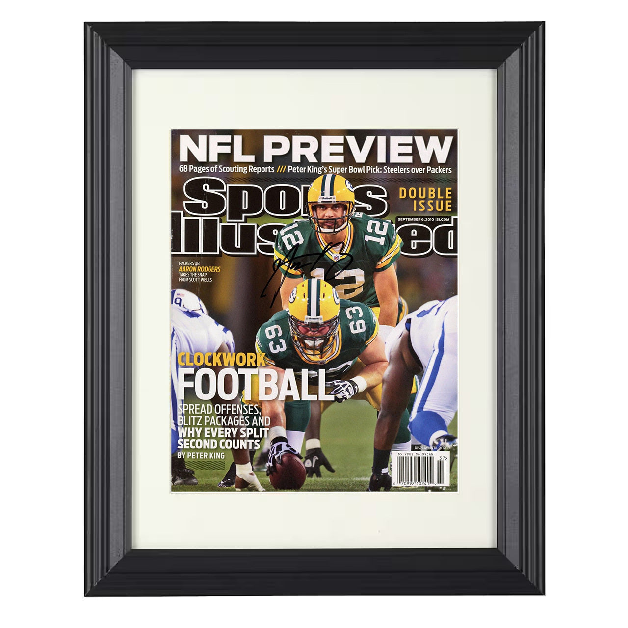 Aaron Rodgers – Green Bay Snap Under Center 2010 SI – 8x10 black beveled framed football wall art