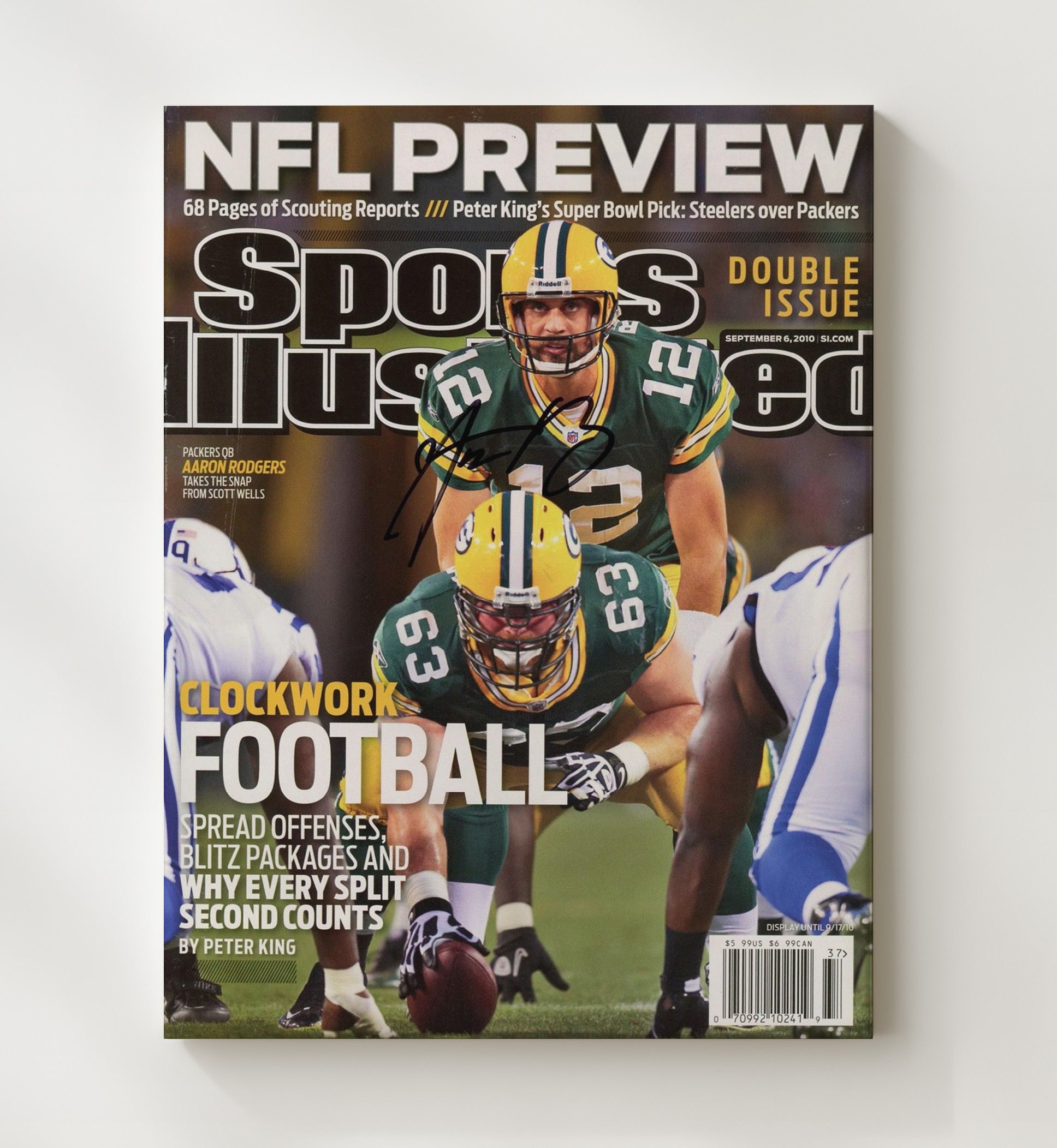 Aaron Rodgers - Green Bay football NFL Preview Snap Under Center 2010 SI Cover Vintage Football Wall Art - 20x24 Canvas football decor