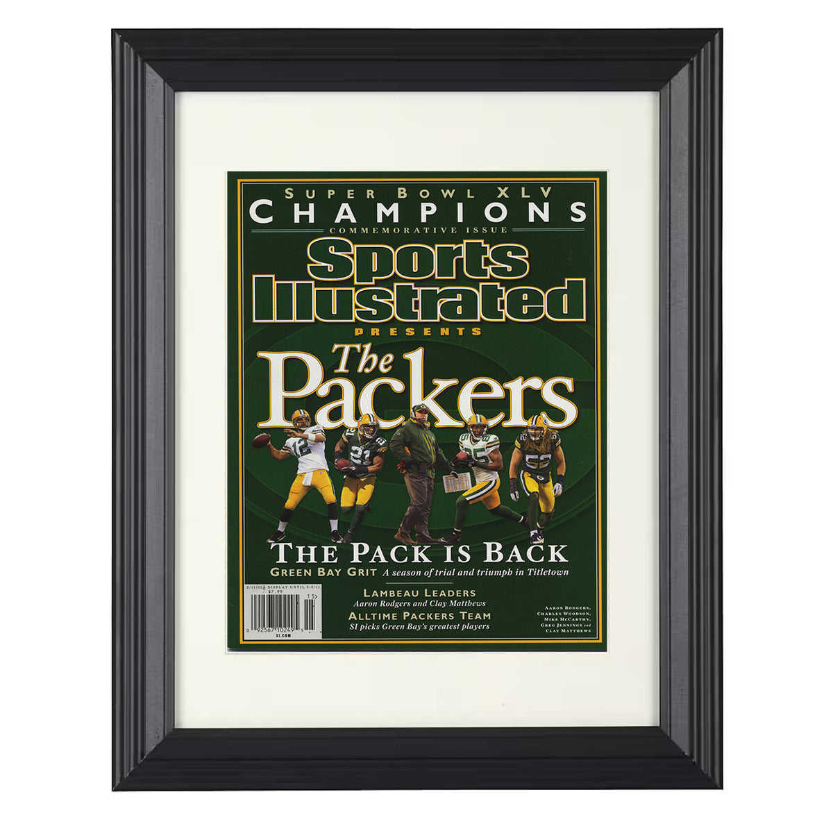 Aaron Rodgers - Green Bay Football Super Bowl XLV Champions Commemorative 2011 SI Cover 8x10 Beveled Frame vintage football wall art