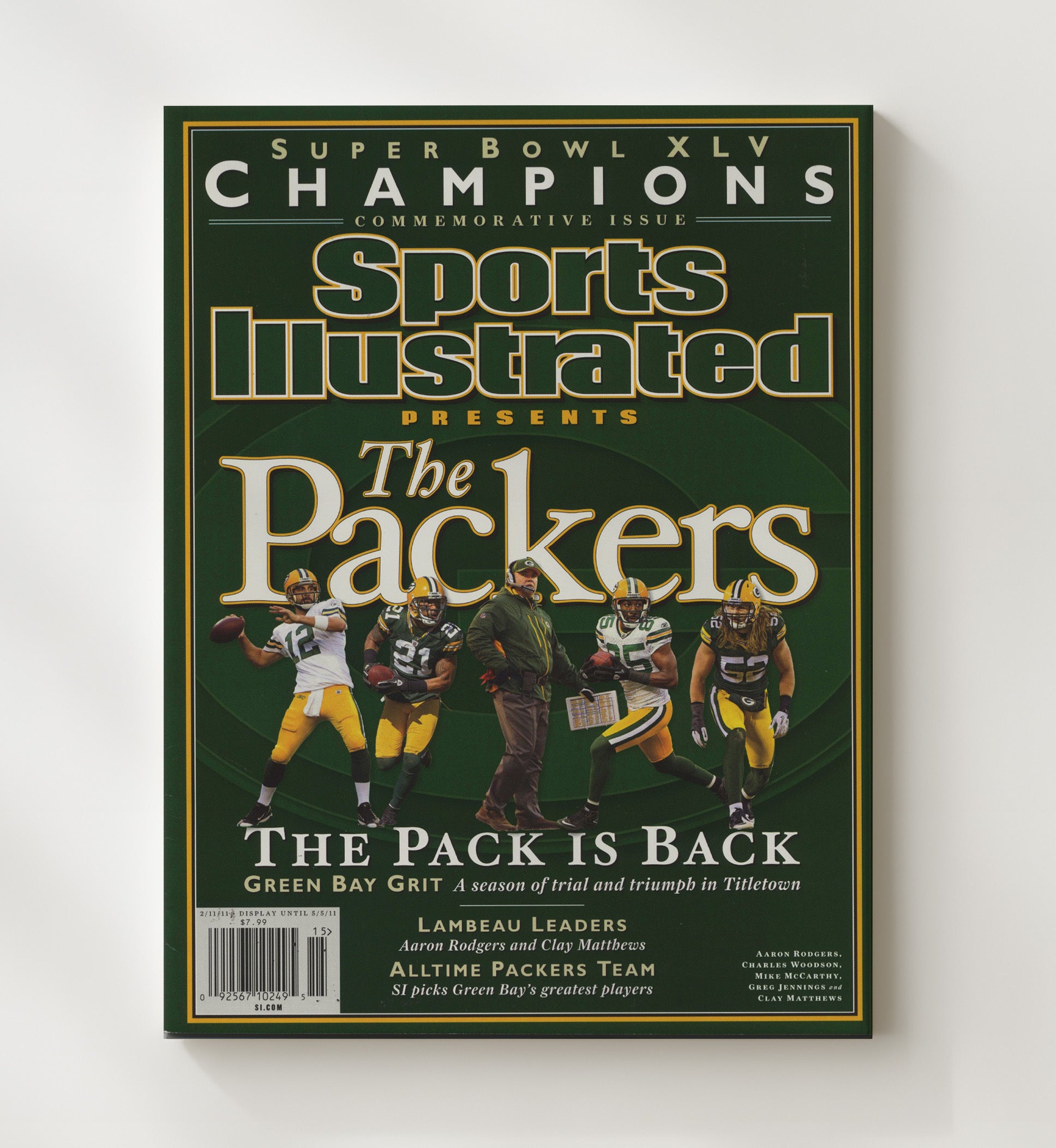 Aaron Rodgers - Green Bay football Super Bowl XLV Champions Commemorative 2011 SI Cover Vintage Football Wall Art - 20x24 Canvas football decor