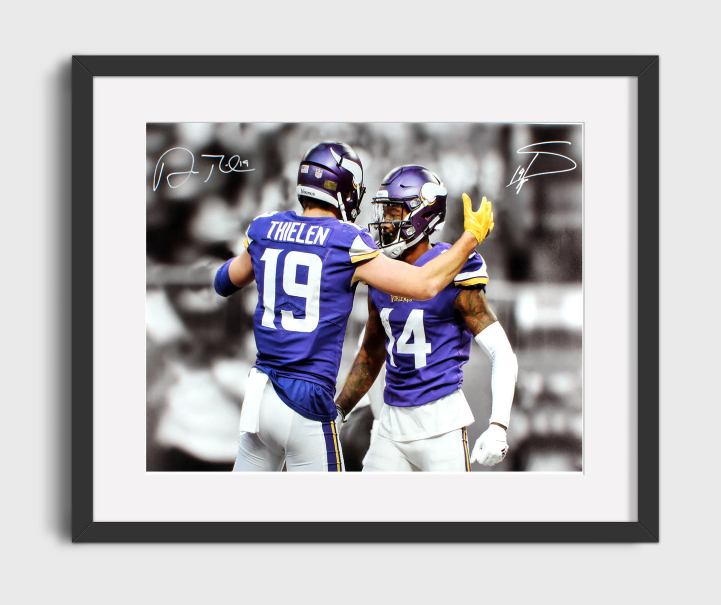 Adam Thielen and Stefon Diggs Minnesota Touchdown Celebration Duo Football Wall Art 16x20 Gallery Framed Artwork wall art print - Football decor