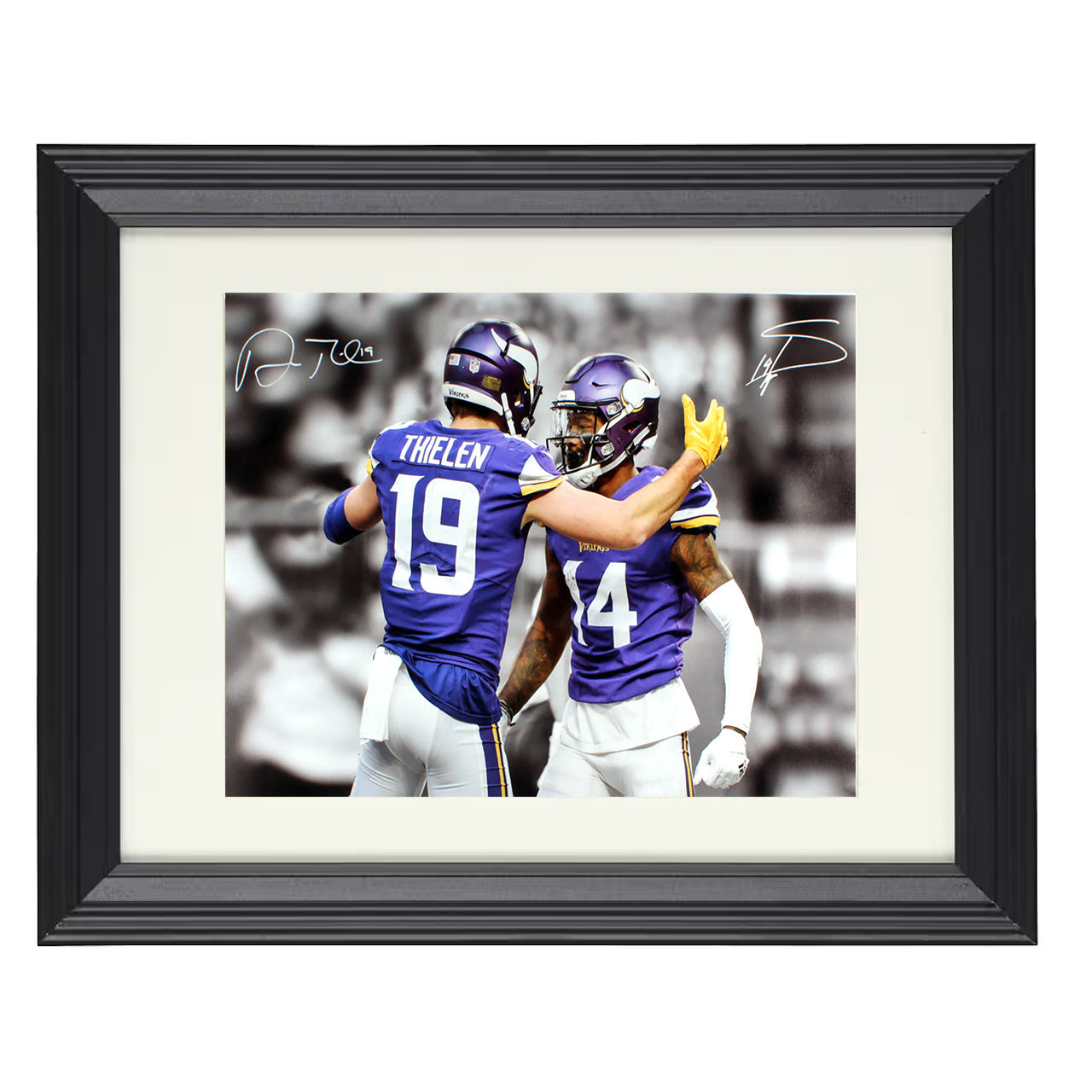 Adam Thielen and Stefon Diggs – Minnesota TD Celebration Duo – 8x10 black beveled framed football wall art