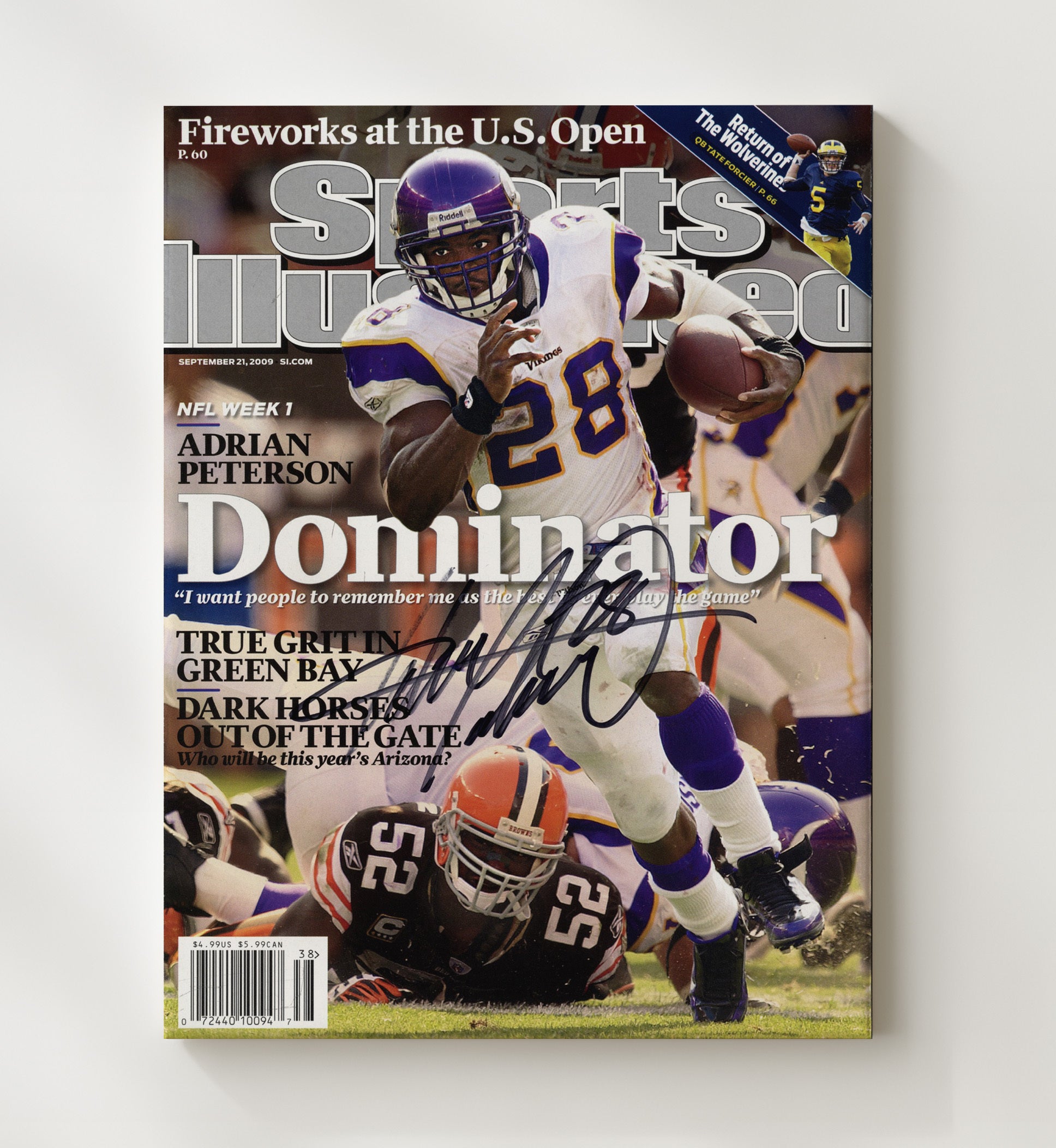 Adrian Peterson - Minnesota football Dominator Season Feature 2009 SI Cover Vintage Football Wall Art - 20x24 Canvas football decor