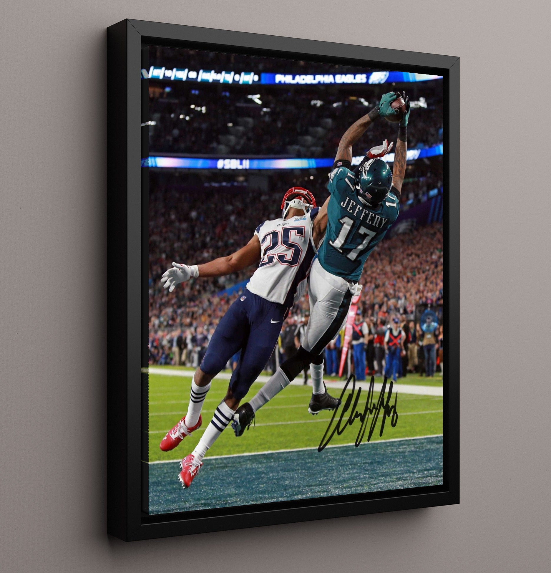 Alshon Jeffery - Philadelphia football Super Bowl Touchdown Catch Vintage Football Wall Art - 16x20 Framed Canvas football decor