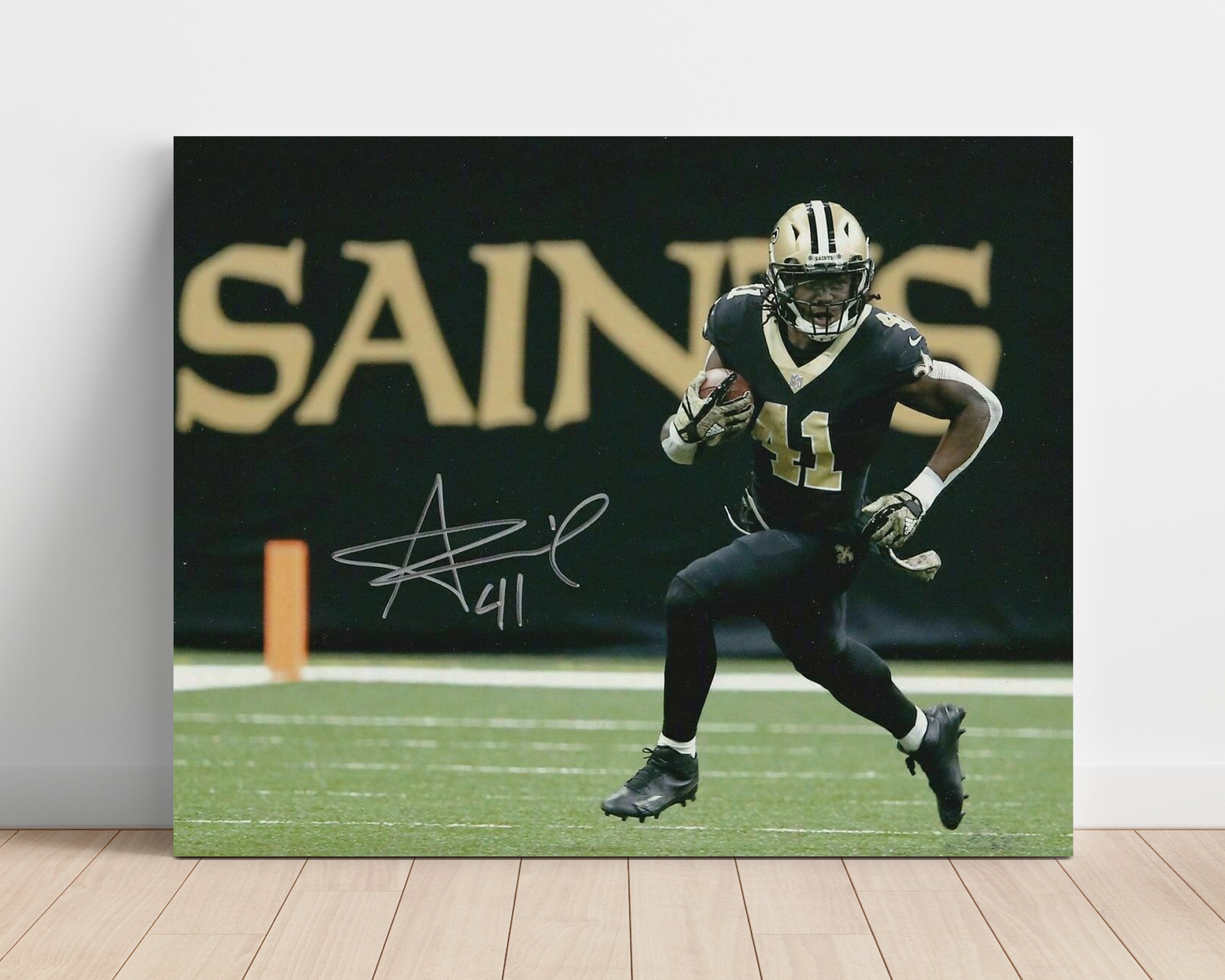 Alvin Kamara - New Orleans Football Running Play Breakaway Football Wall Art - football wall art print