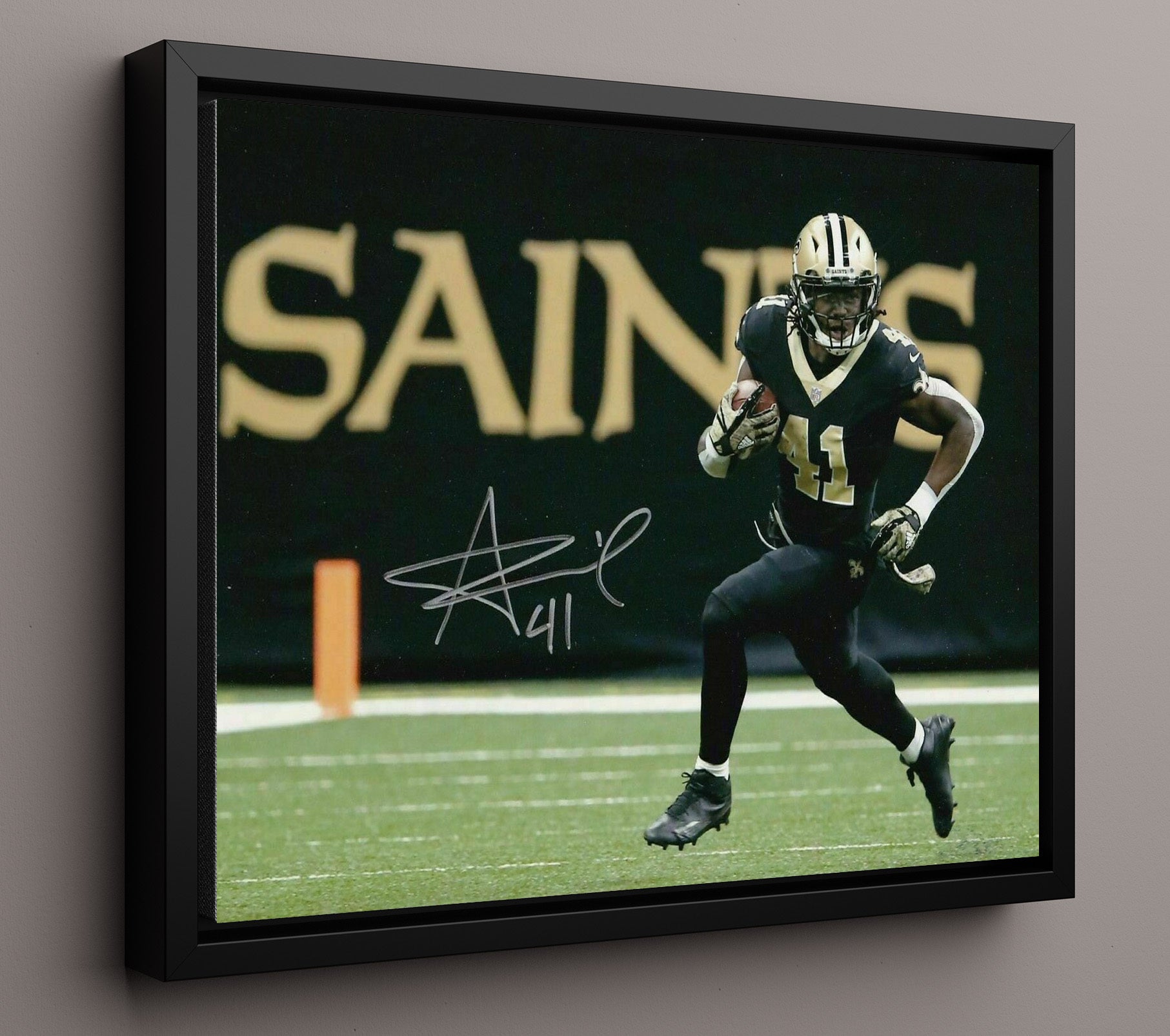 Alvin Kamara - New Orleans Football Running Play Breakaway Football Wall Art - football wall art print