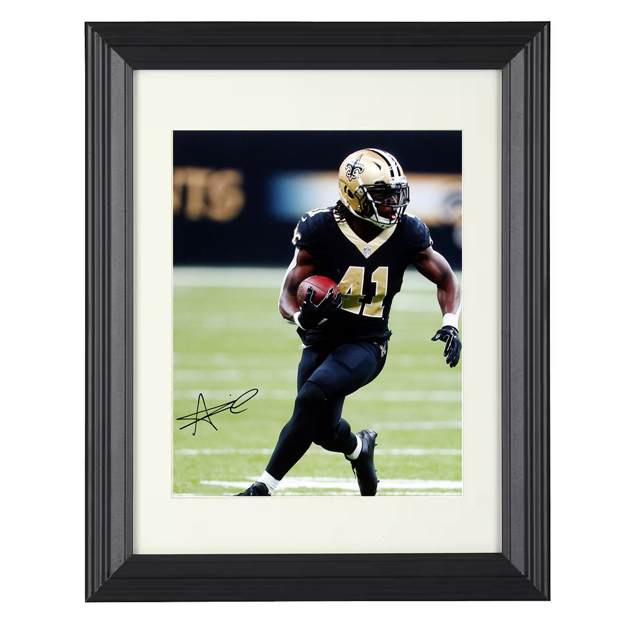 Alvin Kamara – New Orleans RB Open Field Run – 8x10 black beveled framed football wall art