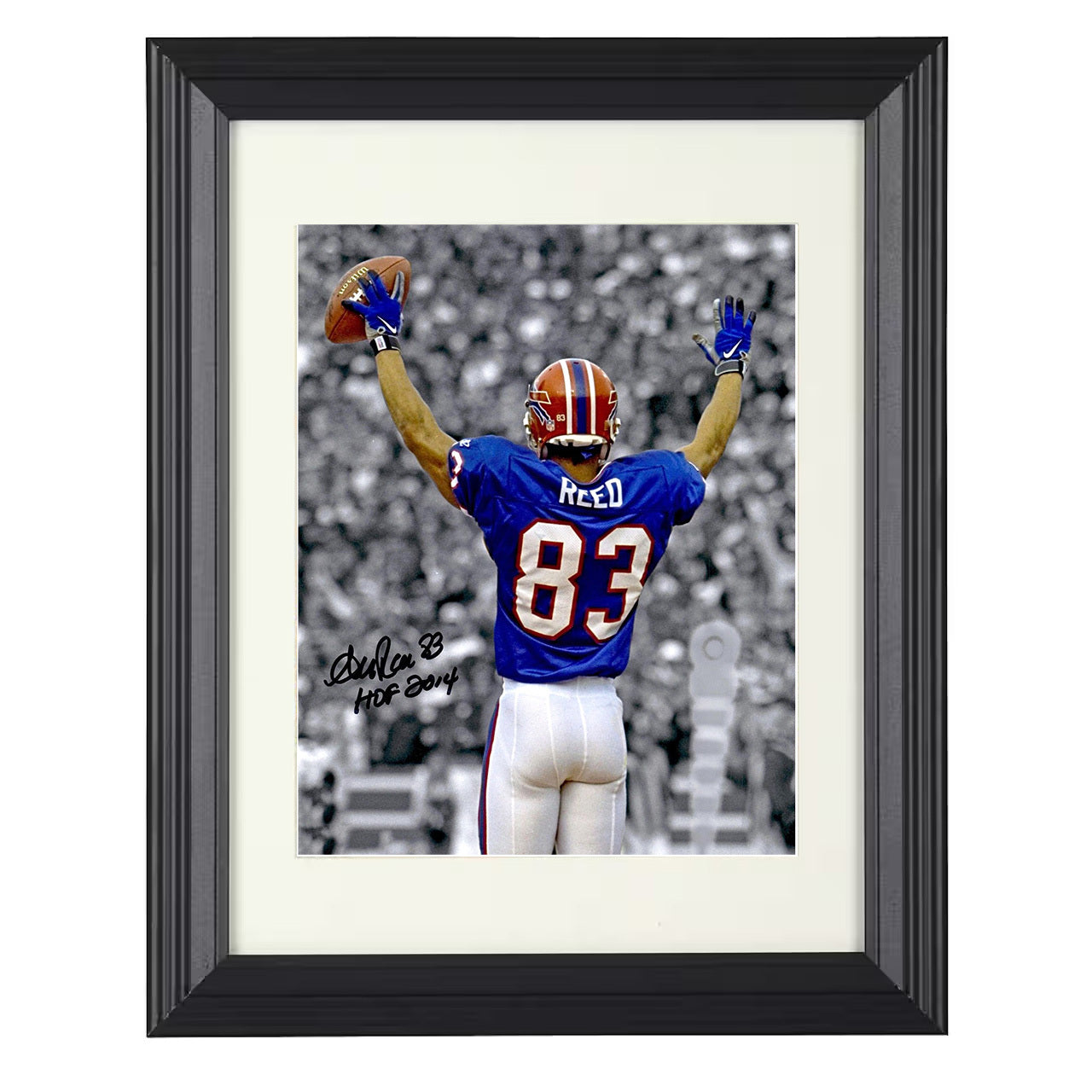 Andre Reed – Victory Salute Image – 8x10 black beveled framed football wall art