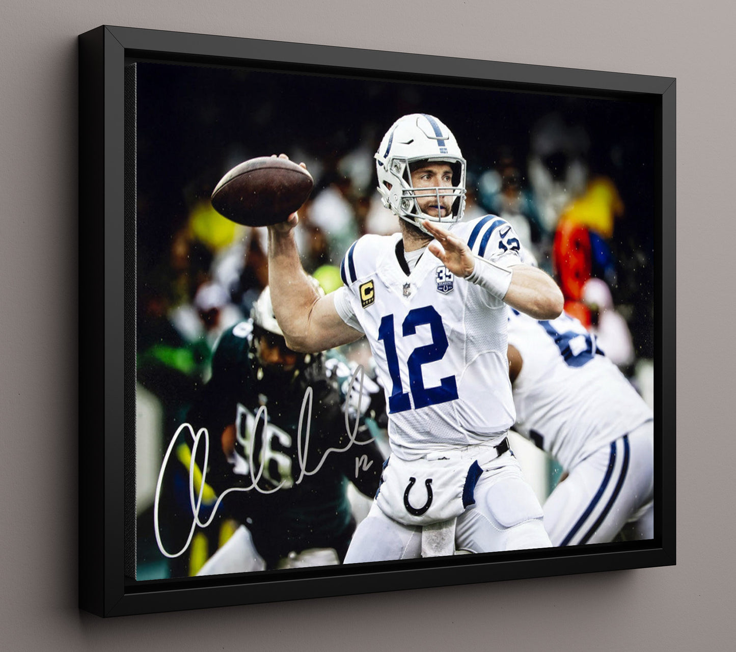 Andrew Luck Indianapolis Quarterback Pocket Pass Football Wall Art 16x20 Floating Canvas Display wall art print - Football decor