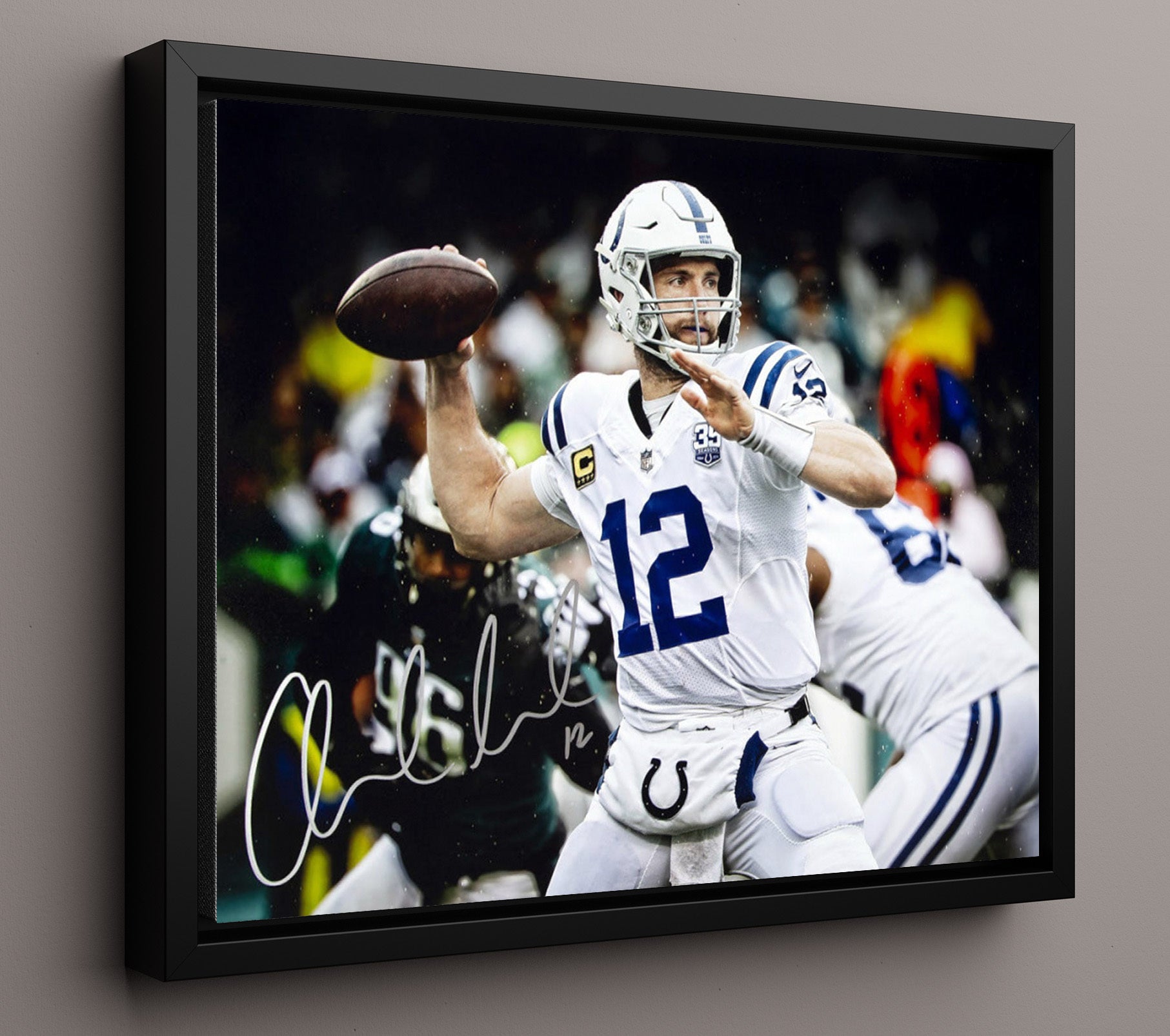 Andrew Luck Indianapolis Quarterback Pocket Pass Football Wall Art 16x20 Floating Canvas Display wall art print - Football decor