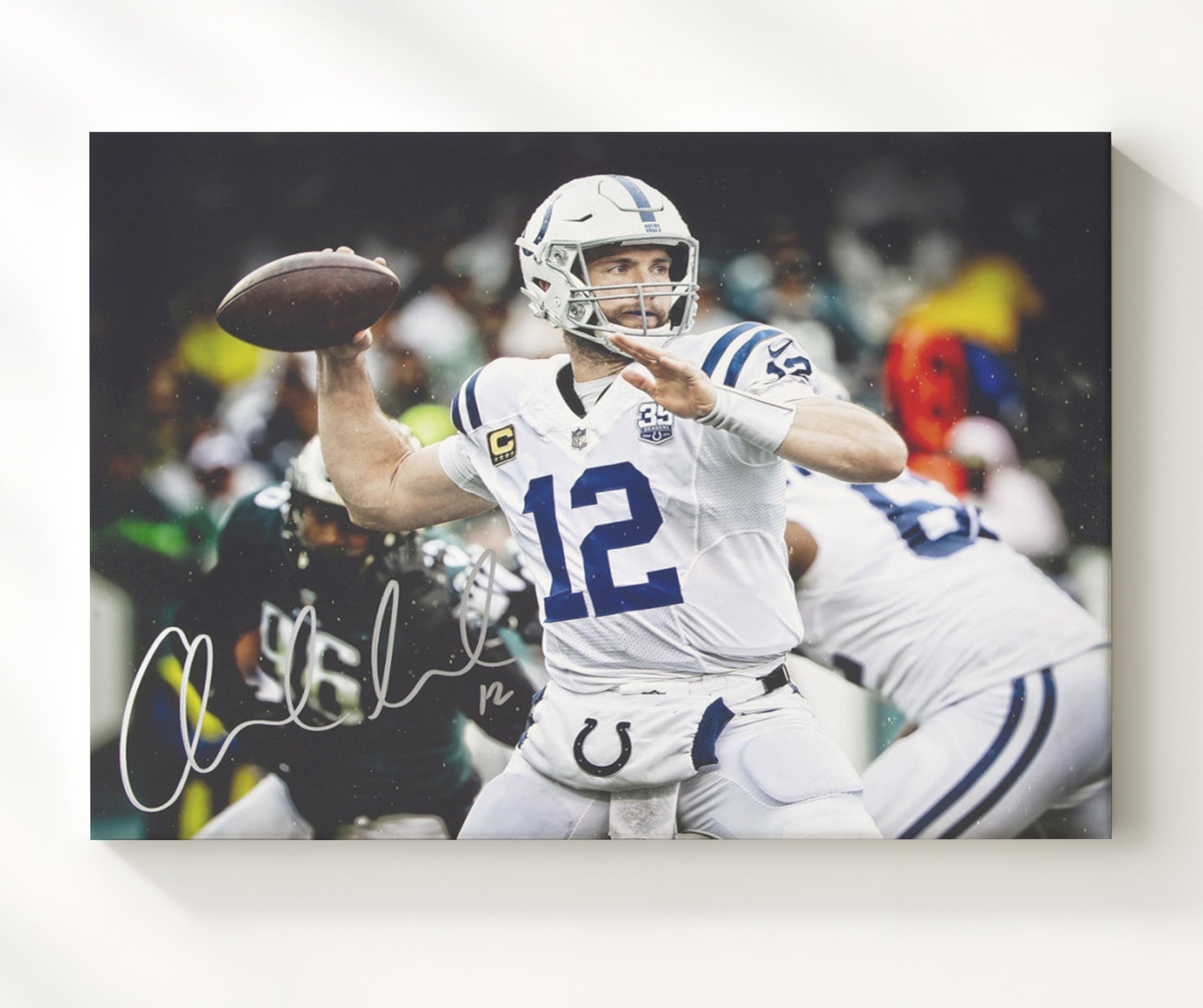 Andrew Luck - Indianapolis Football Quarterback Pocket Pass Vintage Football Wall Art - 20x24 Canvas football decor