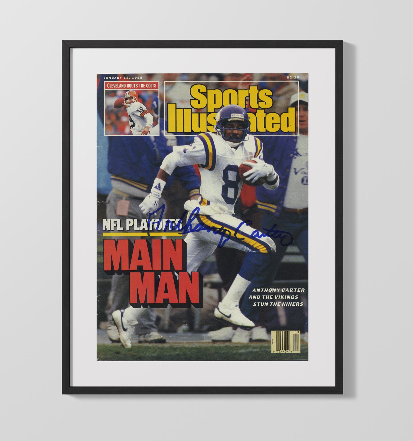 Anthony Carter - Minnesota football NFL Playoffs Main Man Run 1988 SI Cover Vintage Football Wall Art - 16x20 Gallery Frame football decor