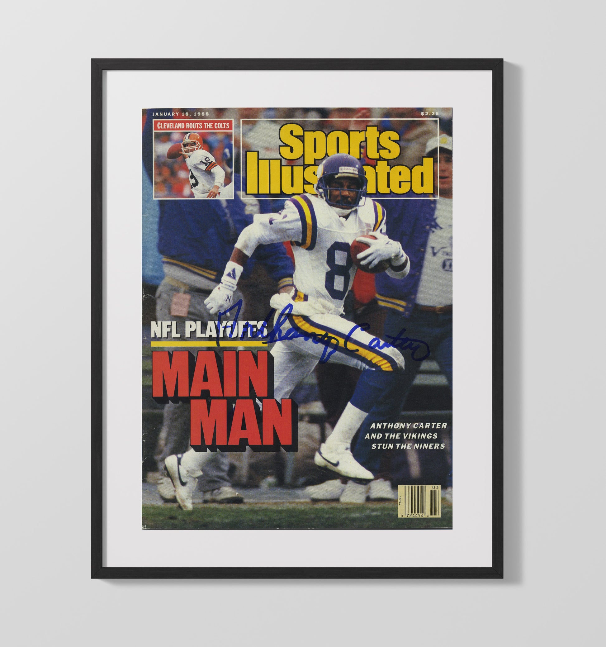 Anthony Carter - Minnesota football NFL Playoffs Main Man Run 1988 SI Cover Vintage Football Wall Art - 16x20 Gallery Frame football decor