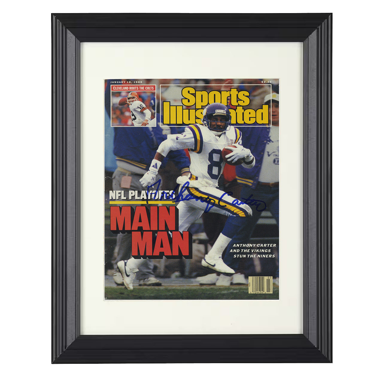 Anthony Carter – Minnesota NFL Playoffs Main Man Run 1988 SI – 8x10 black beveled framed football wall art