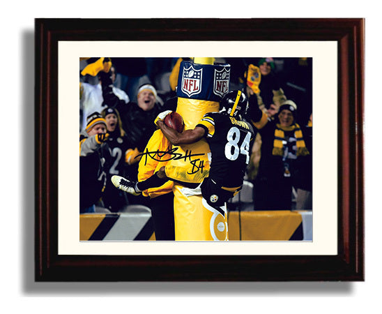 Antonio Brown Pittsburgh Goal Post Touchdown Celebration Football Wall Art Framed 8x10 Matted Beveled Frame wall art print - Football decor