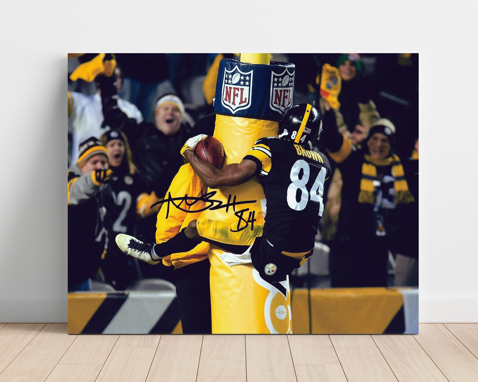 Antonio Brown Pittsburgh Goal Post Touchdown Celebration Football Wall Art Unframed 8x10 in Plastic Sleeve wall art print - Football decor