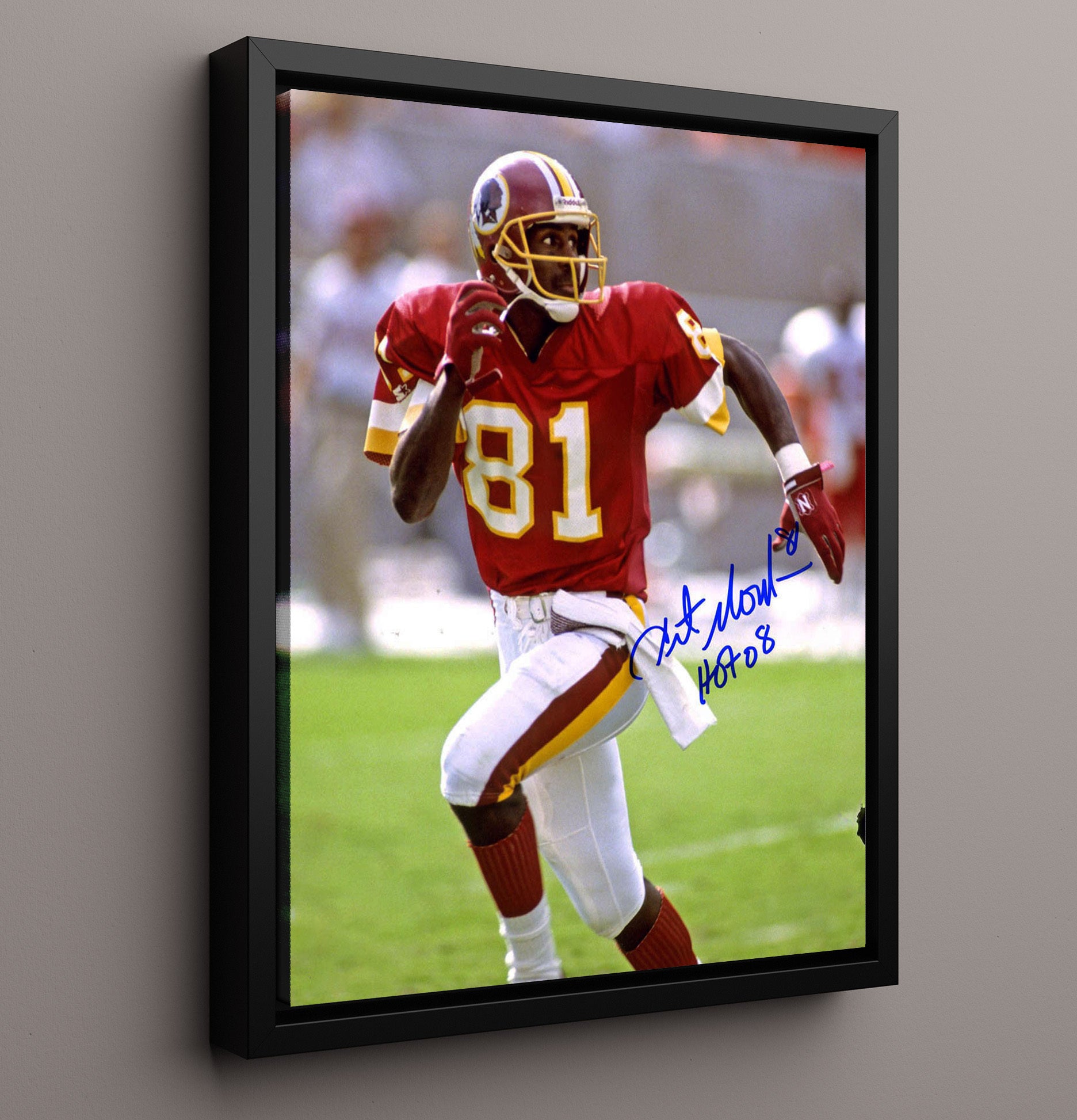 Art Monk - Washington football Hall of Fame Receiver Portrait Vintage Football Wall Art - 16x20 Framed Canvas football decor