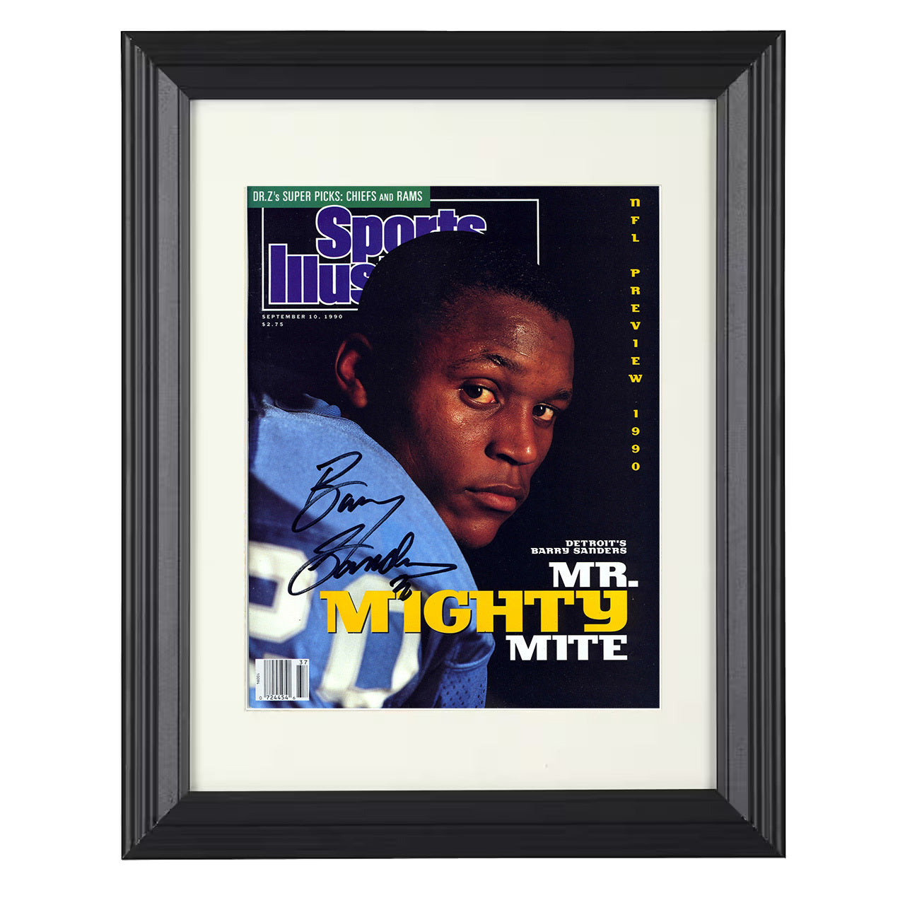 Barry Sanders Mighty Mite – Motor City Magic Image – 8x10 black beveled framed football wall art