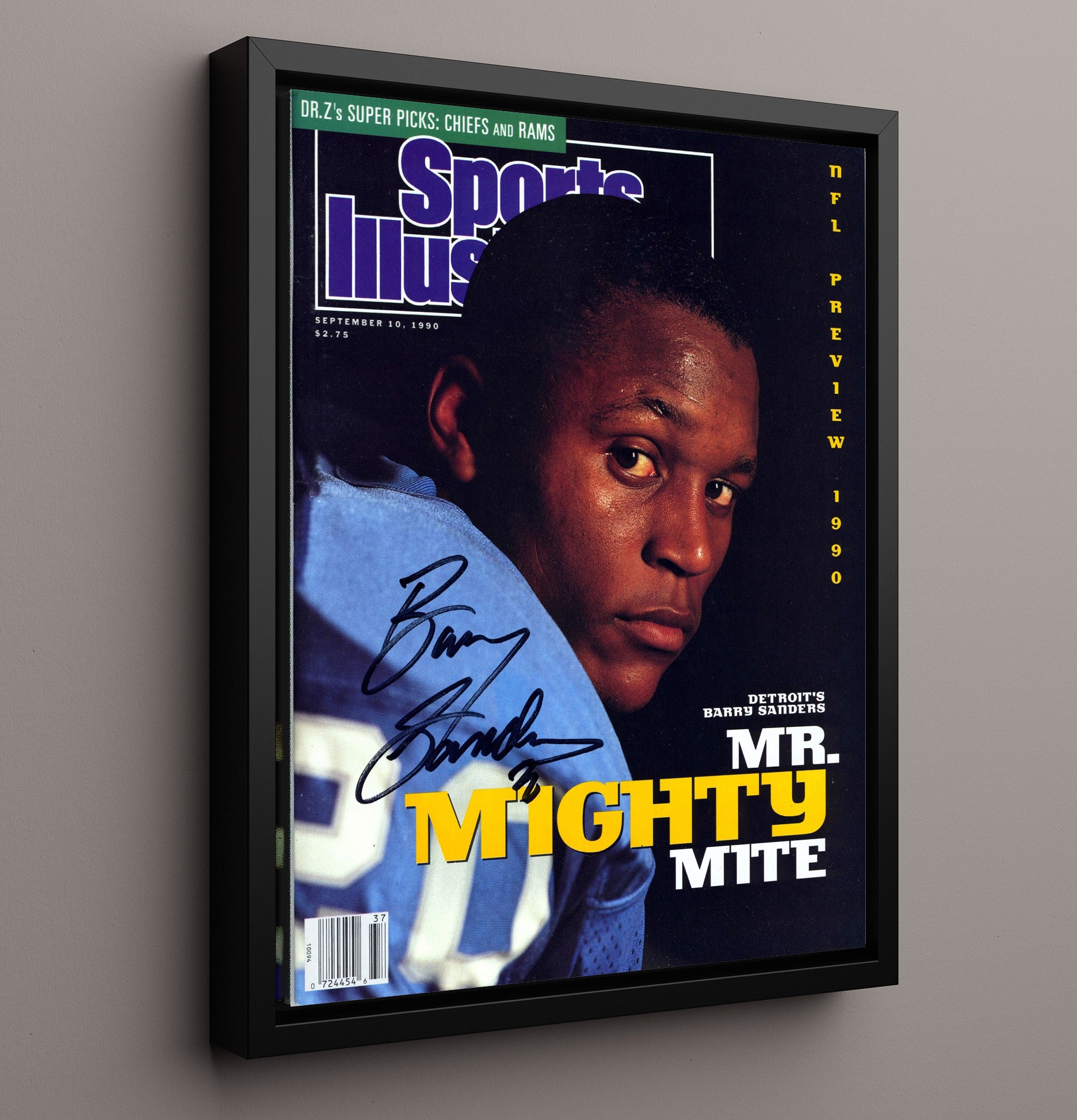 Barry Sanders Mighty Mite - Motor City Magic Vintage Football Wall Art - 16x20 Framed Canvas football decor