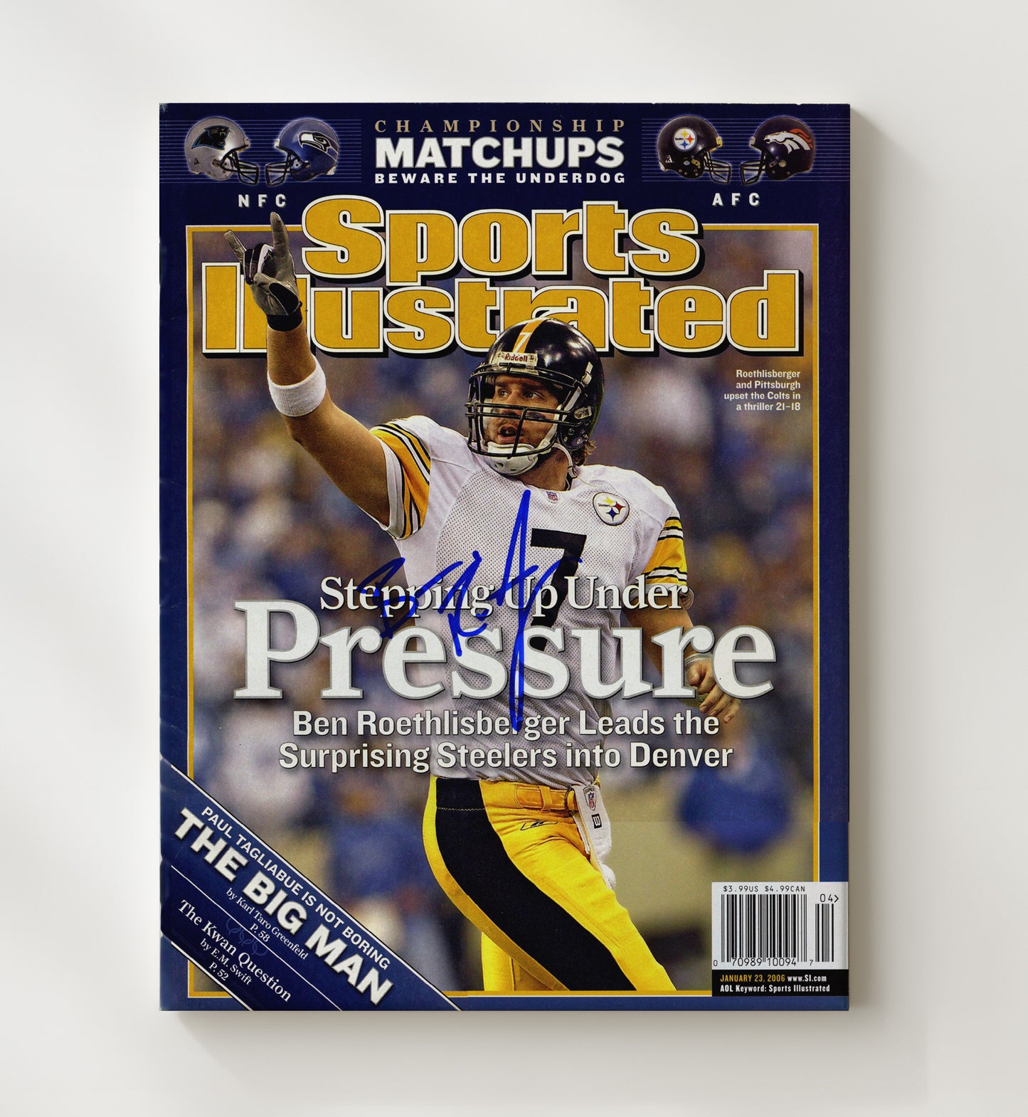 Ben Roethlisberger - Pittsburgh football AFC Championship Stepping Up Under Pressure 2006 SI Cover Vintage Football Wall Art - 20x24 Canvas football decor