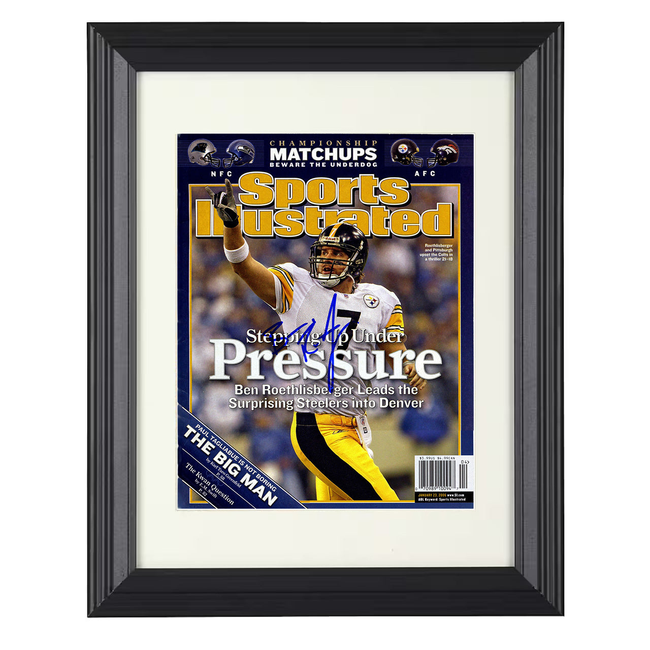 Ben Roethlisberger – Up Under Pressure 2006 SI – 8x10 black beveled framed football wall art