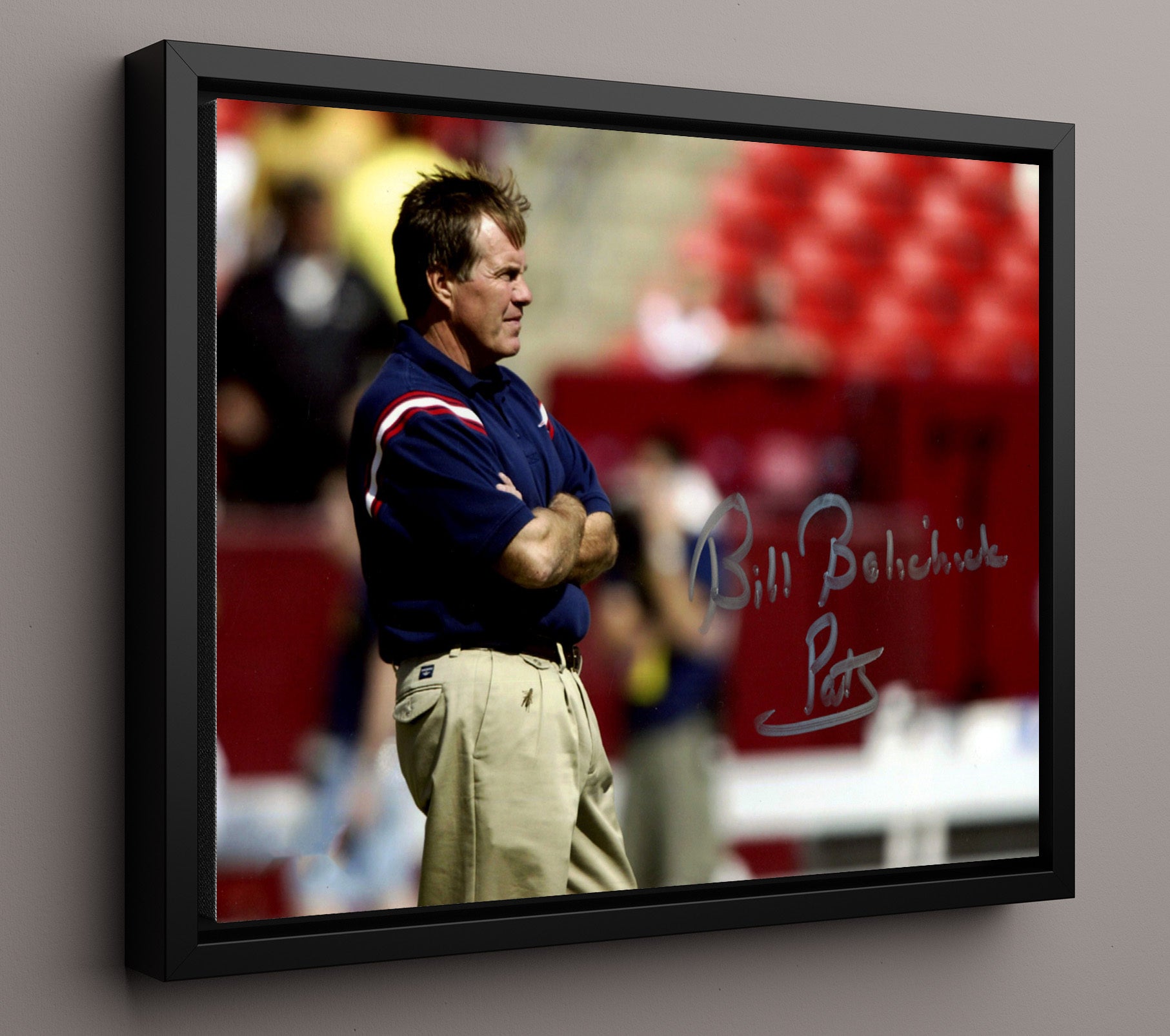 Bill Belichick - New England Football Coach Arms Crossed Sideline Vintage Football Wall Art - 16x20 Framed Canvas football decor
