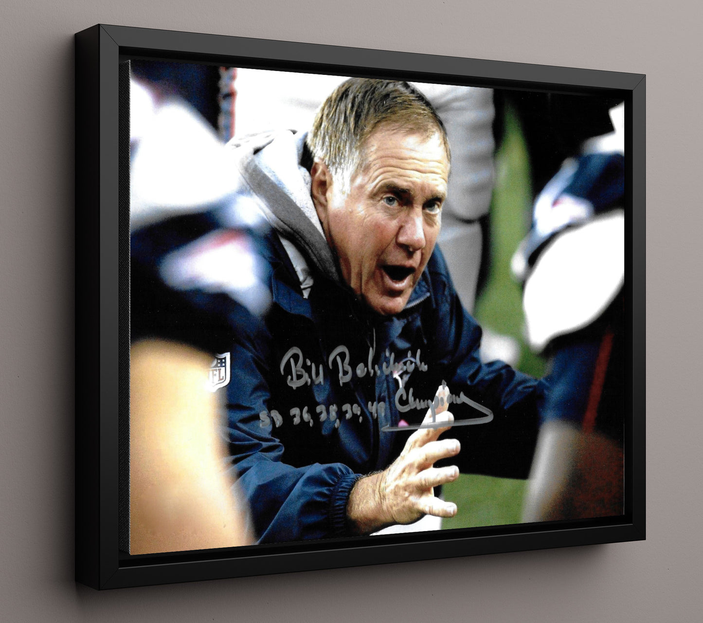 Bill Belichick - New England Football Coach Game Headset Portrait Vintage Football Wall Art - 16x20 Framed Canvas football decor