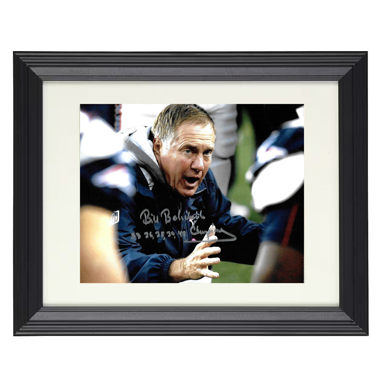Bill Belichick – New England Coach Game Headset Image – 8x10 black beveled framed football wall art
