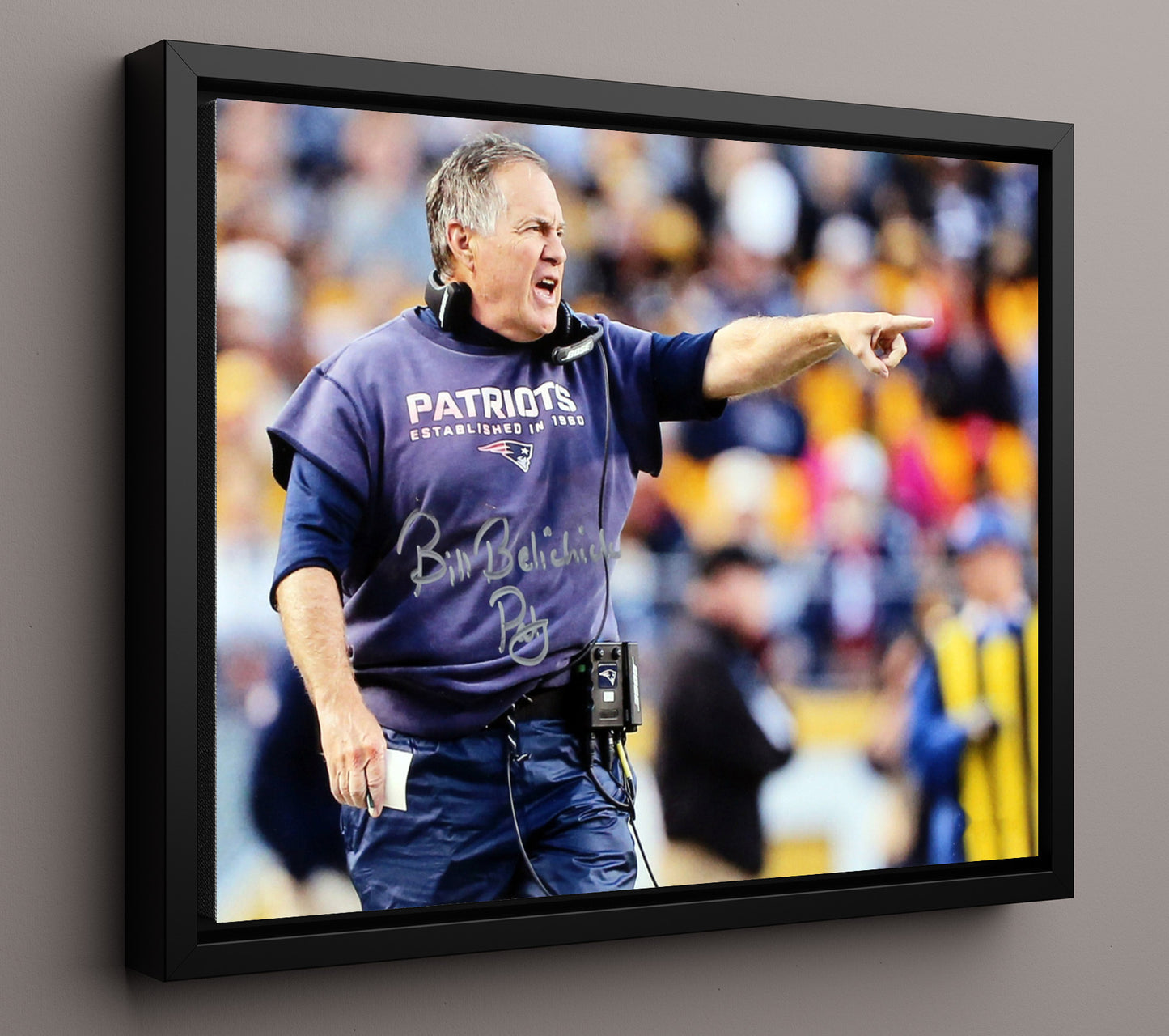 Bill Belichick New England Coach Sideline Pointing Command Football Wall Art 16x20 Floating Canvas Display wall art print - Football decor
