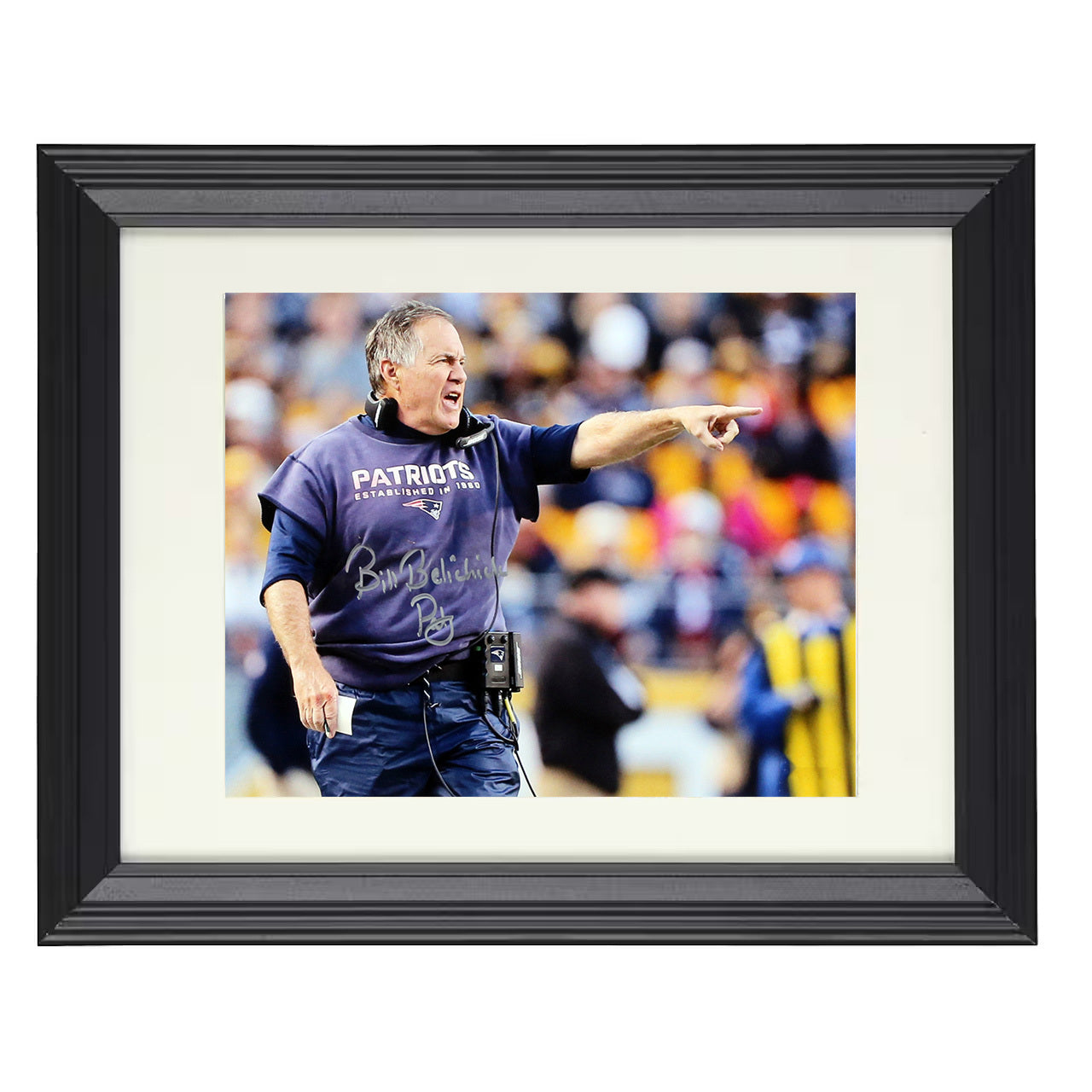 Bill Belichick – New England Coach Sideline Pointing Command – 8x10 black beveled framed football wall art