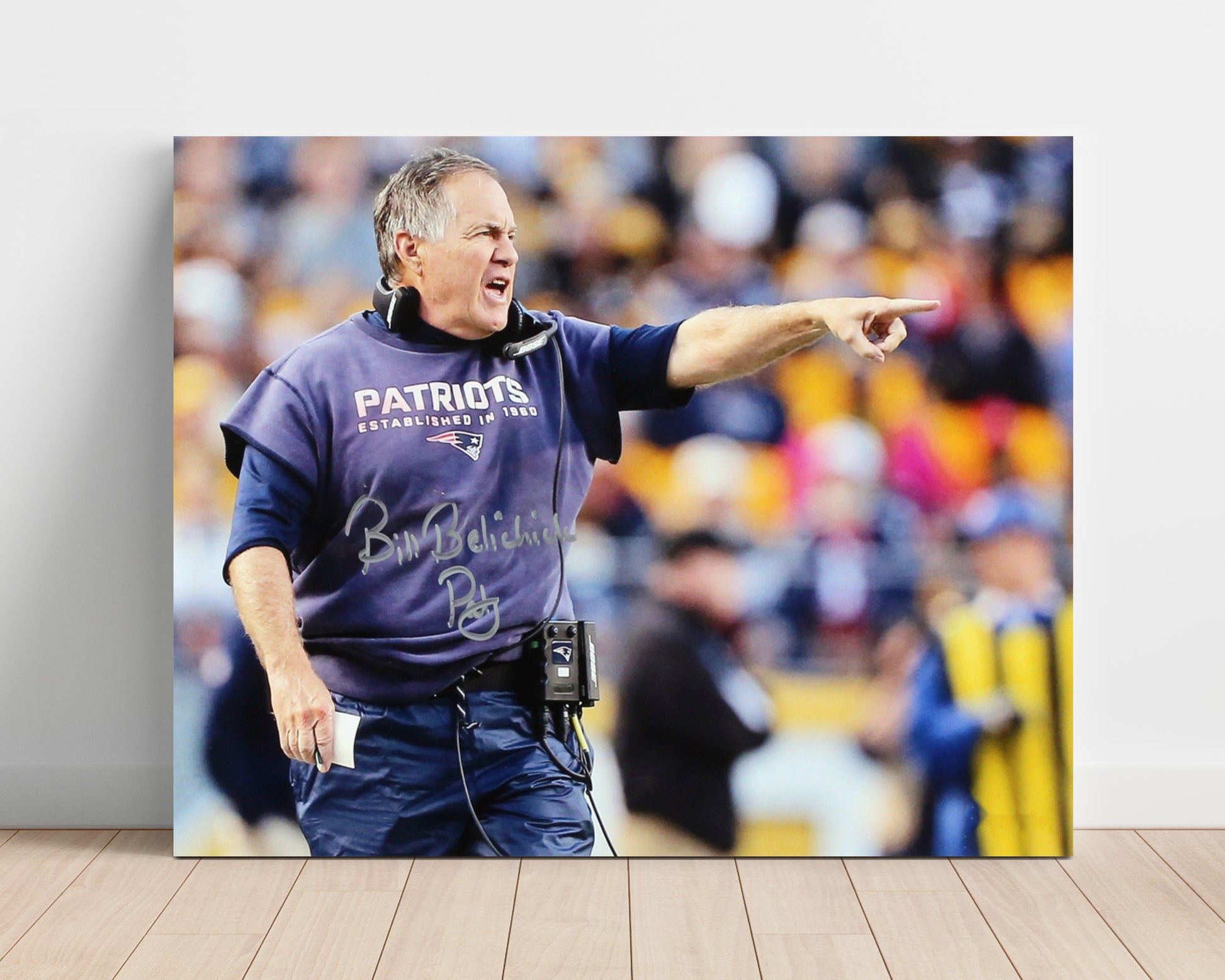 Bill Belichick - New England Football Coach Sideline Pointing Command Vintage Football Wall Art - 16x20 Unframed Print football decor
