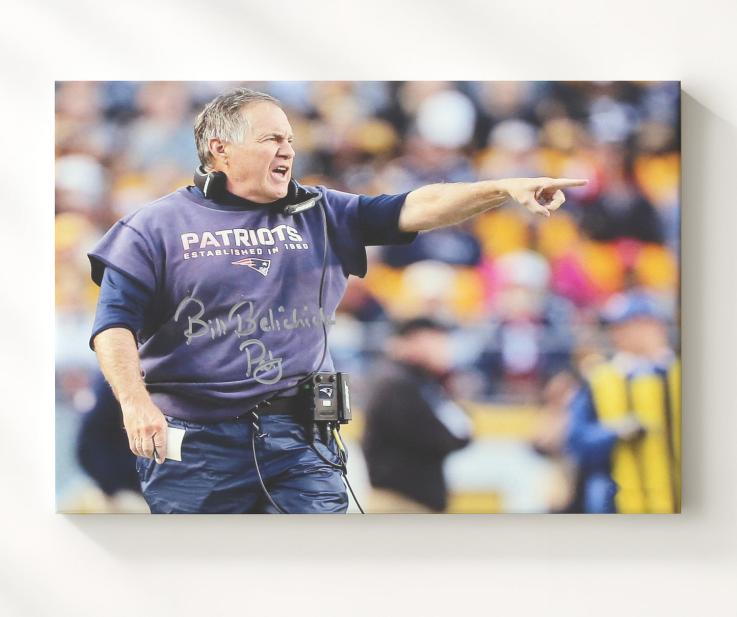 Bill Belichick - New England Football Coach Sideline Pointing Command Football Wall Art - football wall art print