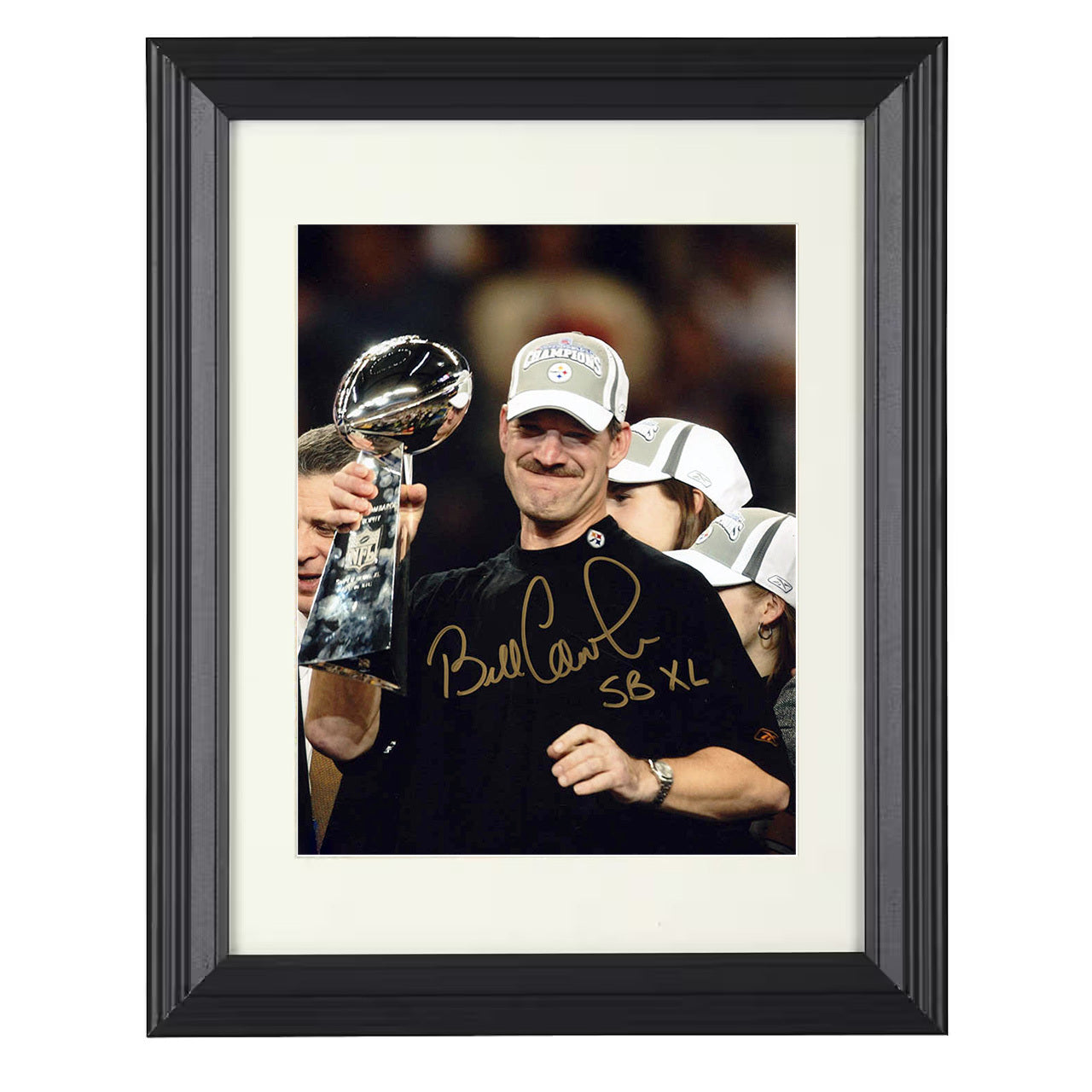 Bill Cowher – Pittsburgh Super Trophy Celebration 2006 – 8x10 black beveled framed football wall art
