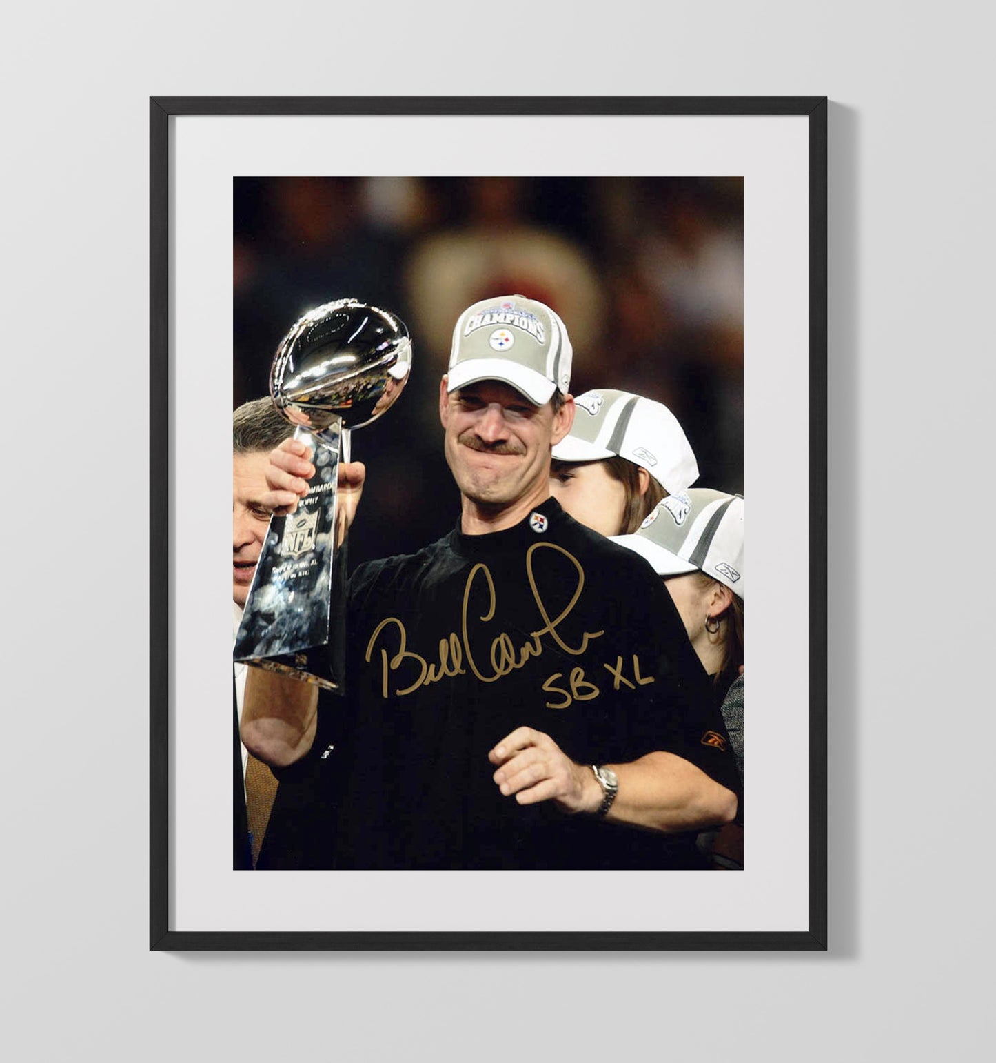 Bill Cowher - Pittsburgh football Super Bowl XL Trophy Celebration 2006 Vintage Football Wall Art - 16x20 Gallery Frame football decor