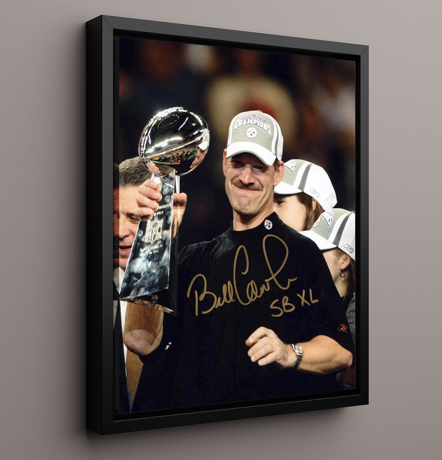 Bill Cowher - Pittsburgh football Super Bowl XL Trophy Celebration 2006 Vintage Football Wall Art - 16x20 Framed Canvas football decor