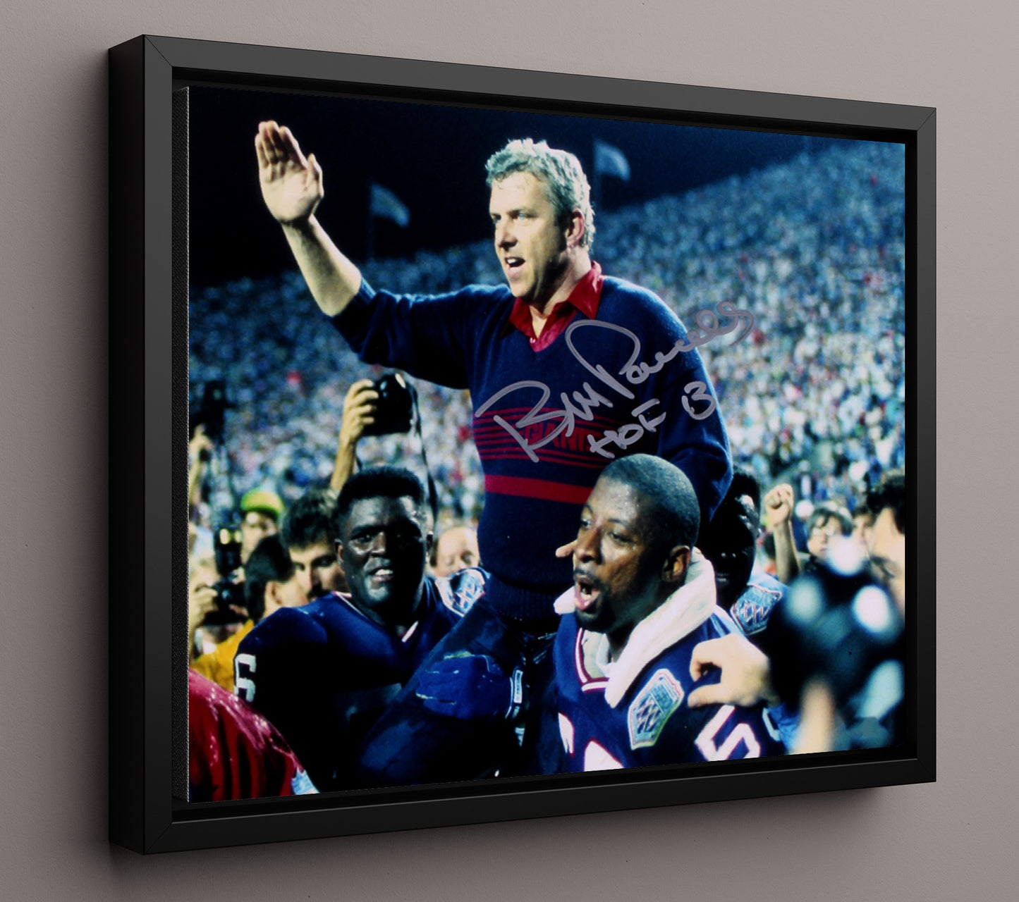 Bill Parcells - New York Football Coach Carried Off Field Celebration Vintage Football Wall Art - 16x20 Framed Canvas football decor