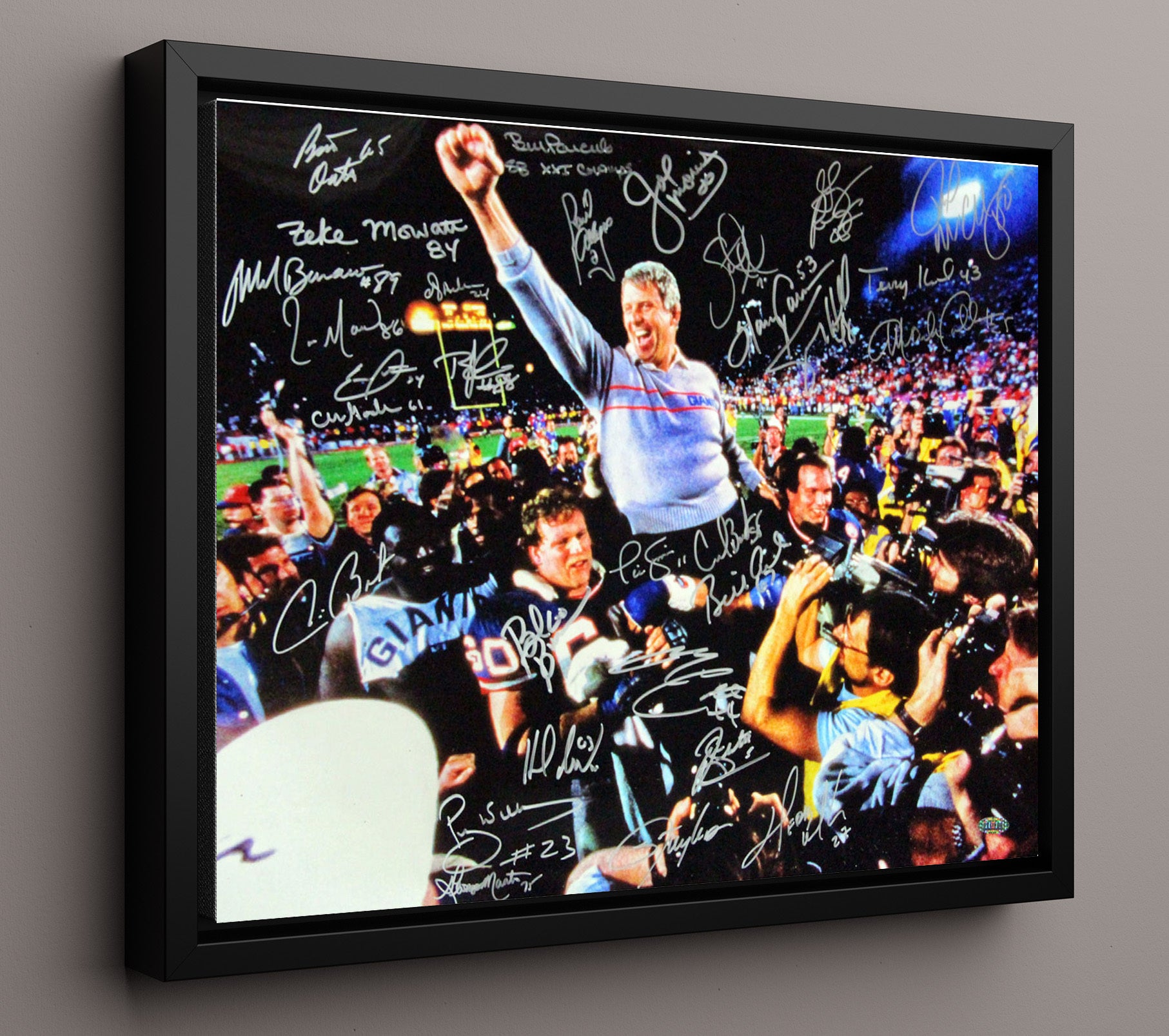 Bill Parcells - New York Football Coach Super Bowl Celebration Vintage Football Wall Art - 16x20 Framed Canvas football decor