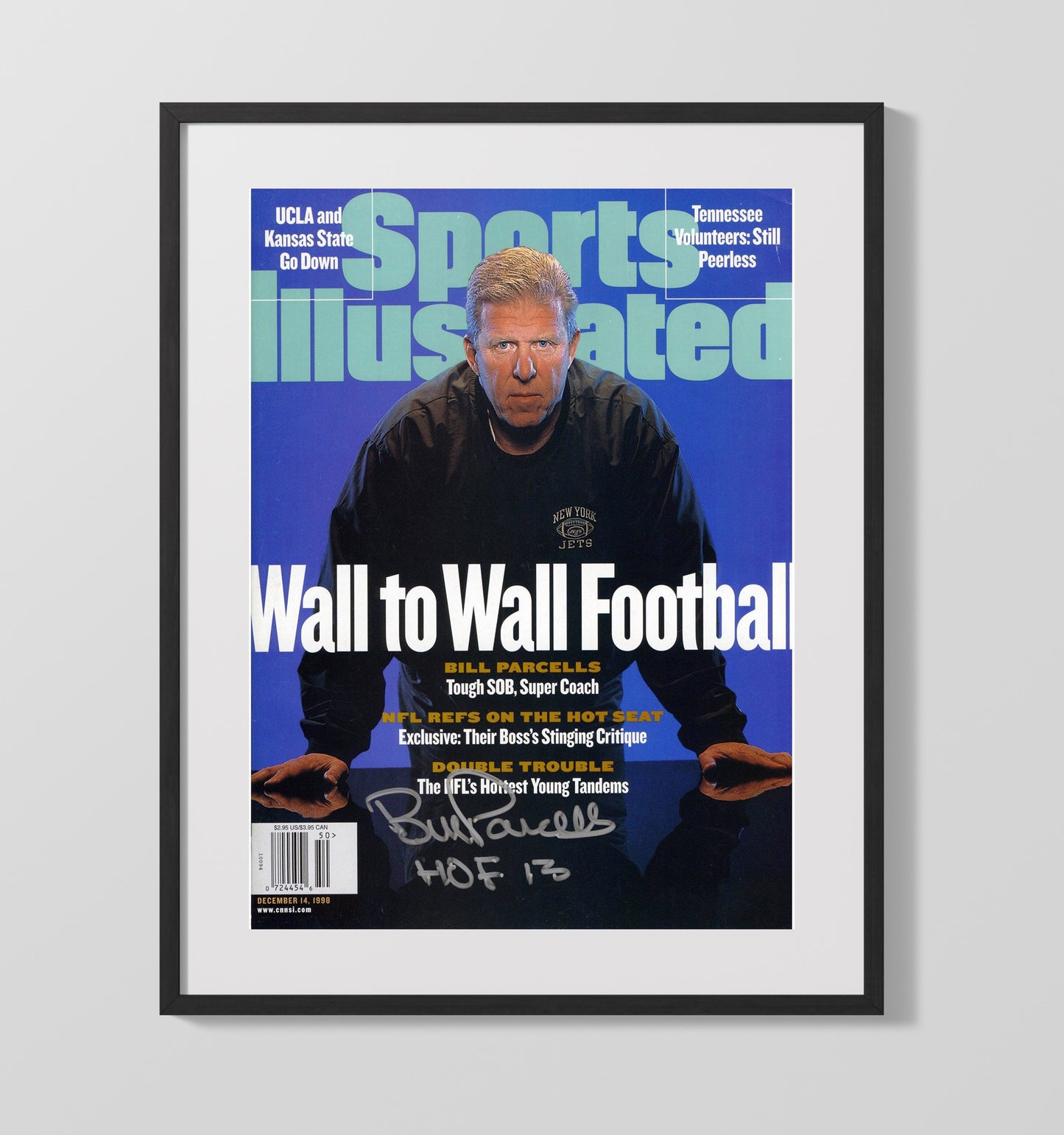 Bill Parcells - New York football Wall to Wall Football Coach Portrait 1998 SI Cover Vintage Football Wall Art - 16x20 Gallery Frame football decor