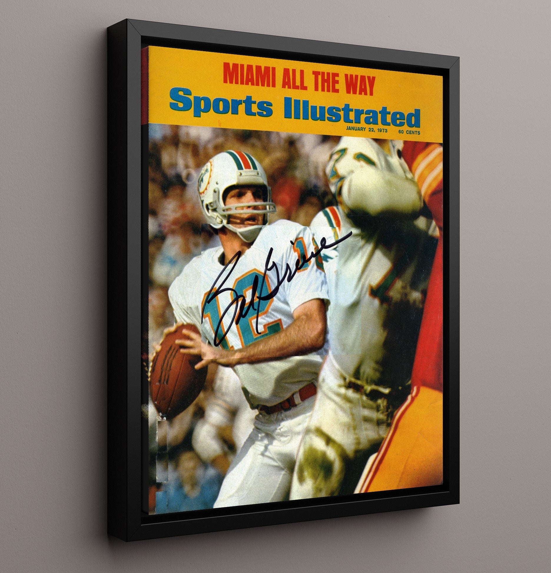 Bob Griese - Dolphin Dynasty Vintage Football Wall Art - 16x20 Framed Canvas football decor