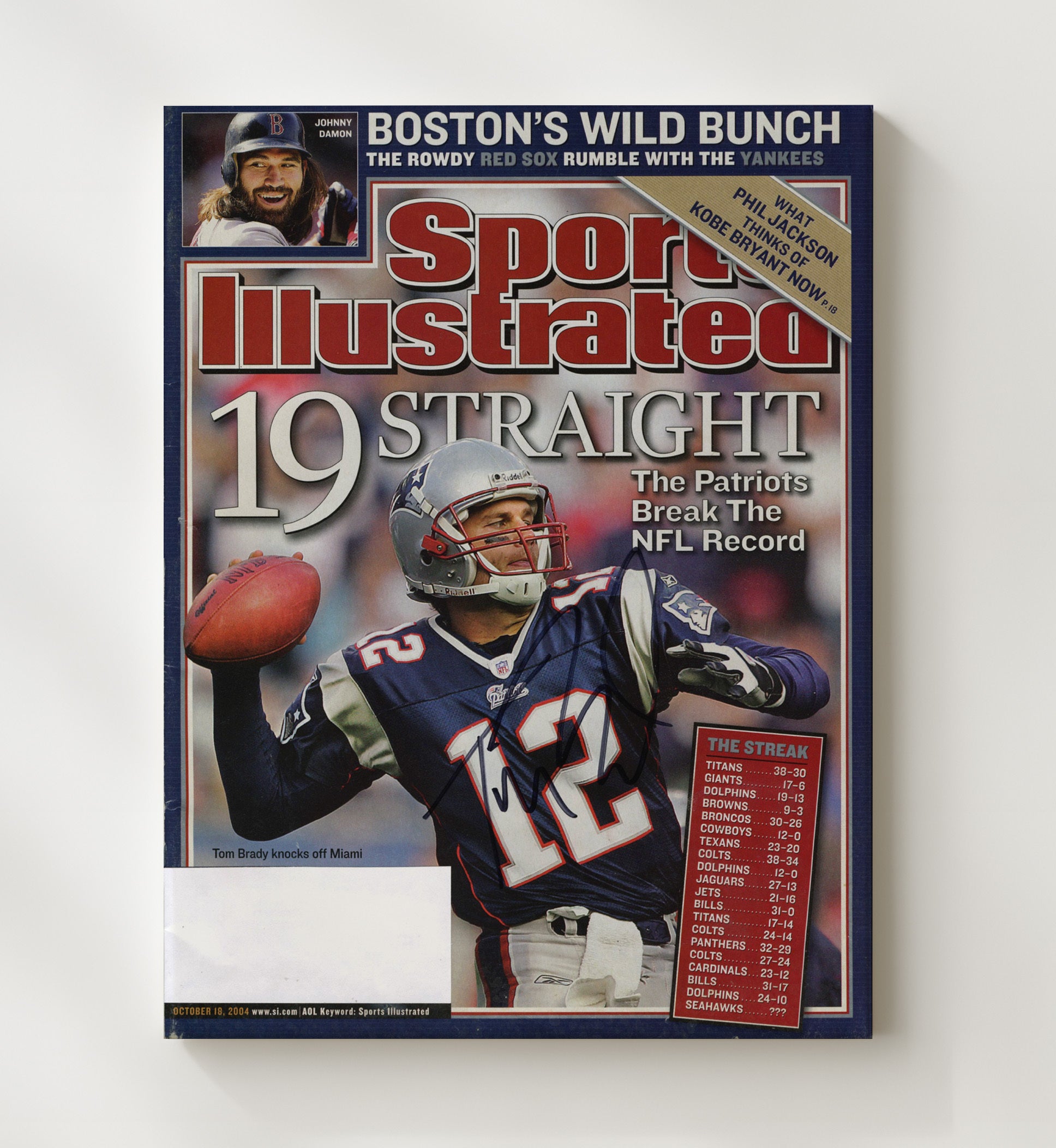 Brady - New England Football 19 Straight Wins NFL Record 2004 SI Cover Football Wall Art - football wall art print
